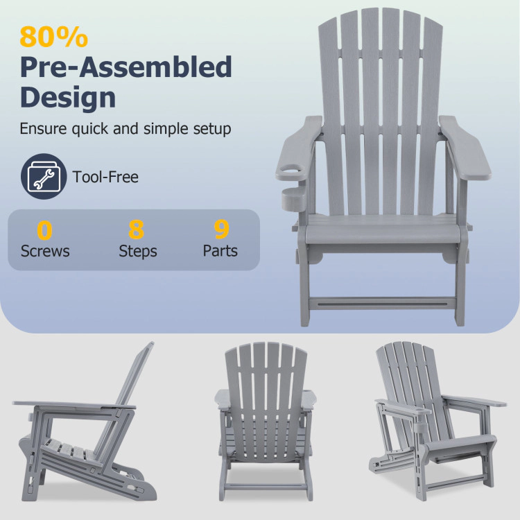 Hivvago Set Of 2 Hdpe Adirondack Chair With Cup Holder And Wood-Like Texture  For Garden