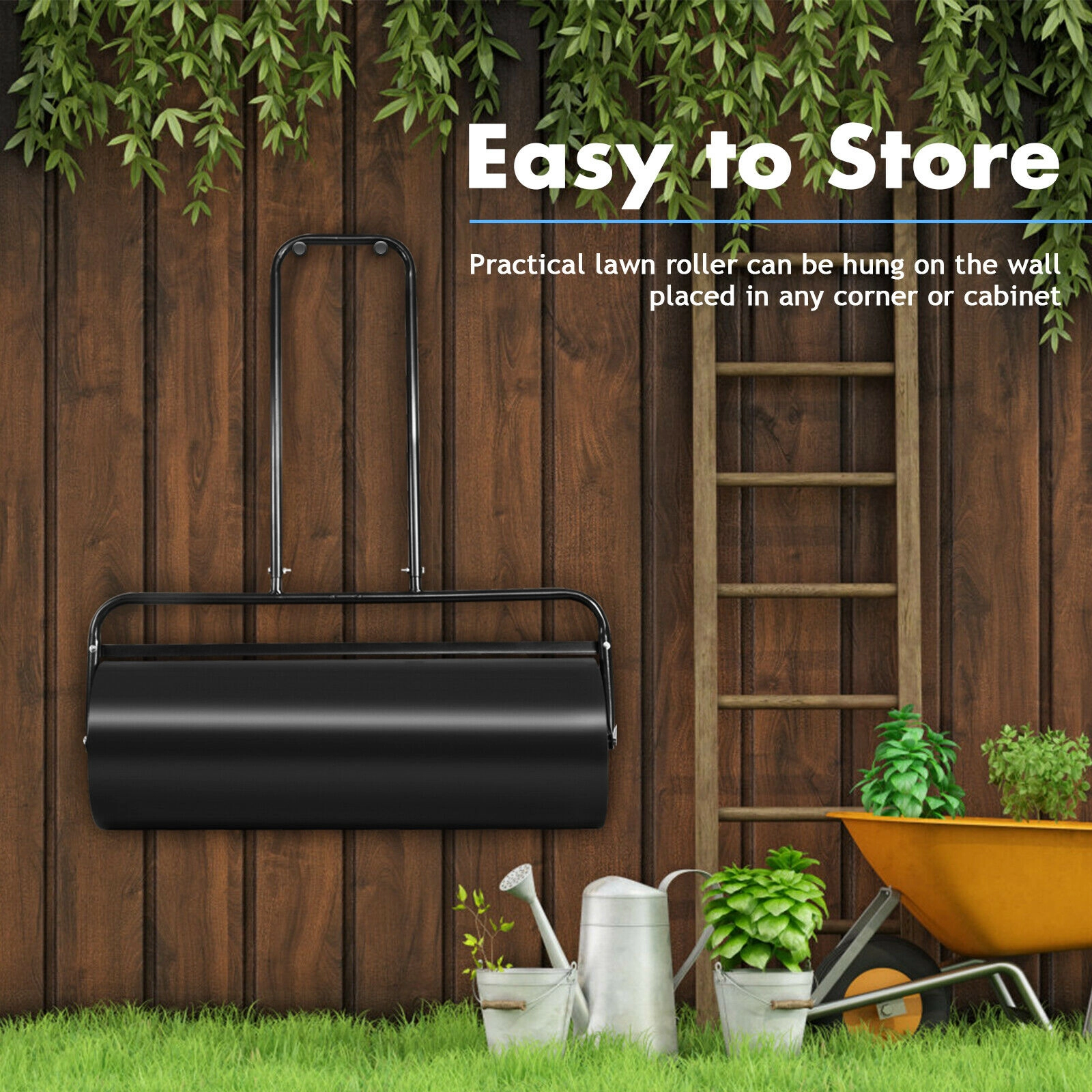 SUGIFT 36-in x 12-in Steel Lawn Roller Water or Sand Filled to 165-lb with U-Shaped Push Pull Handle