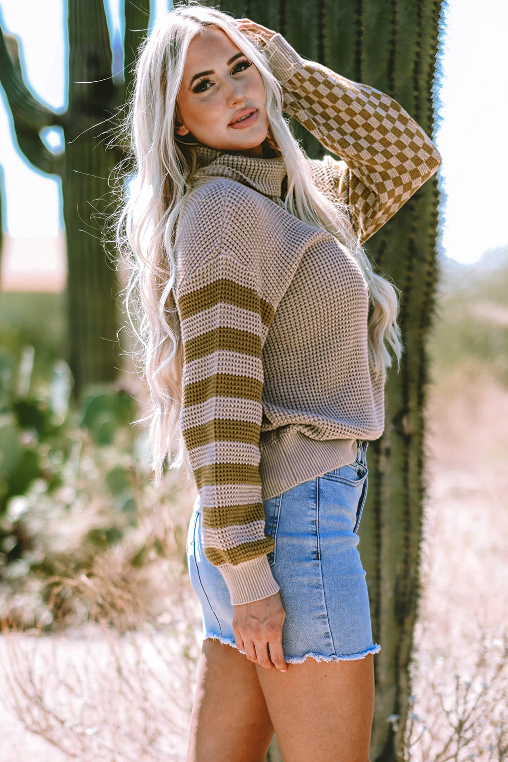 Threaded Pear Women's Vera Waffle Knit Turtleneck Sweater