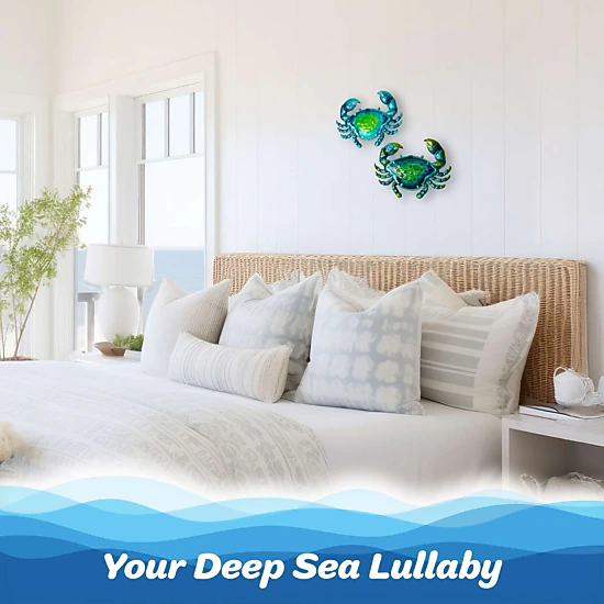 G128 Blue Crab Metal Wall Art - Hand-Painted Glass and Iron Coastal Wall Hanging, 15 x 7 in, Indoor/Outdoor