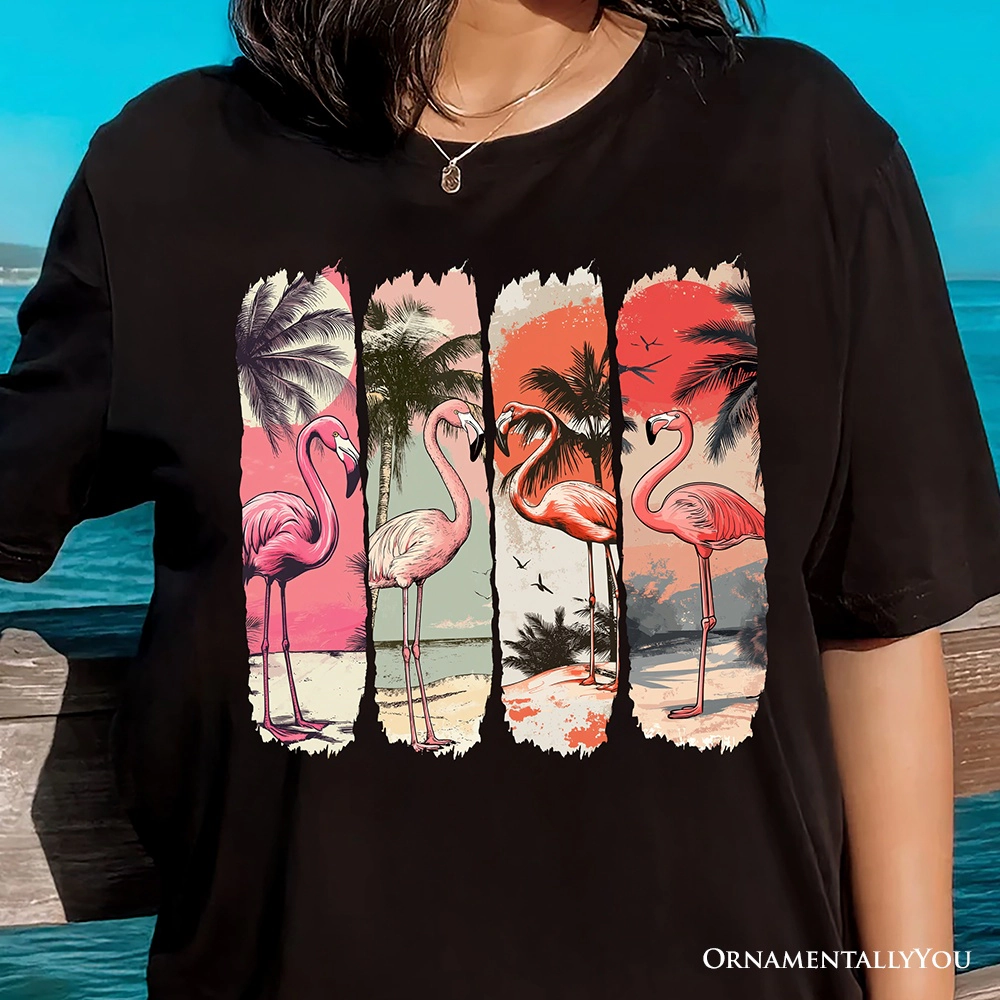 OrnamentallyYou Womens Summer Flamingo Beach T-Shirt