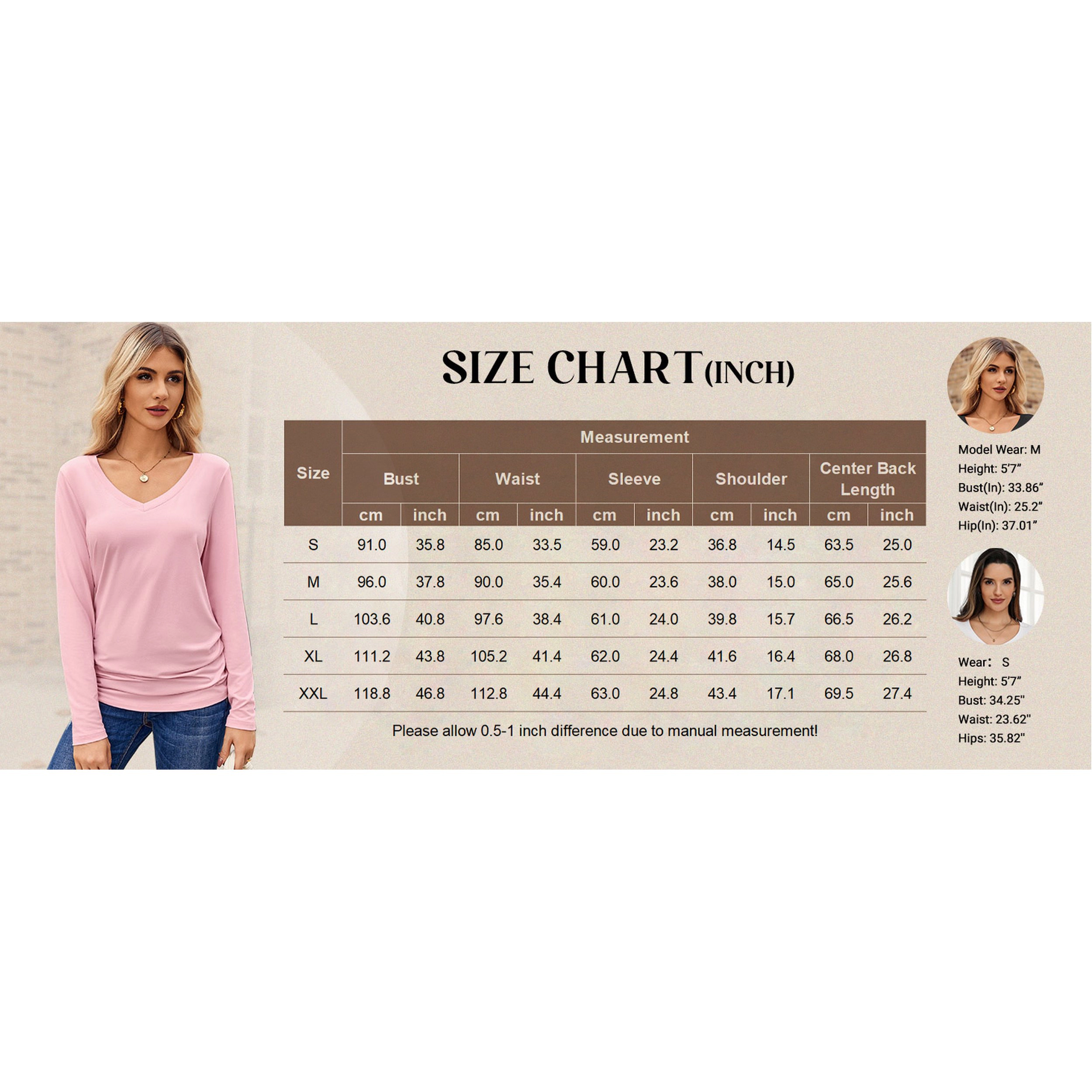 Zeagoo Women V Neck Long Sleeve T Shirt