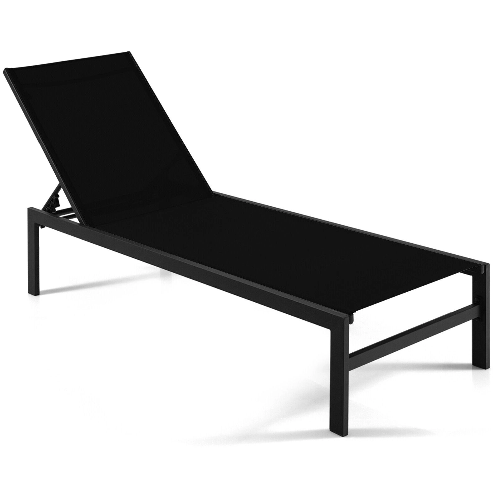 SUGIFT 6-Position Adjustable Chaise Lounge Chair with Rustproof Aluminum Frame 300-Lb Capacity 78-in Length Black