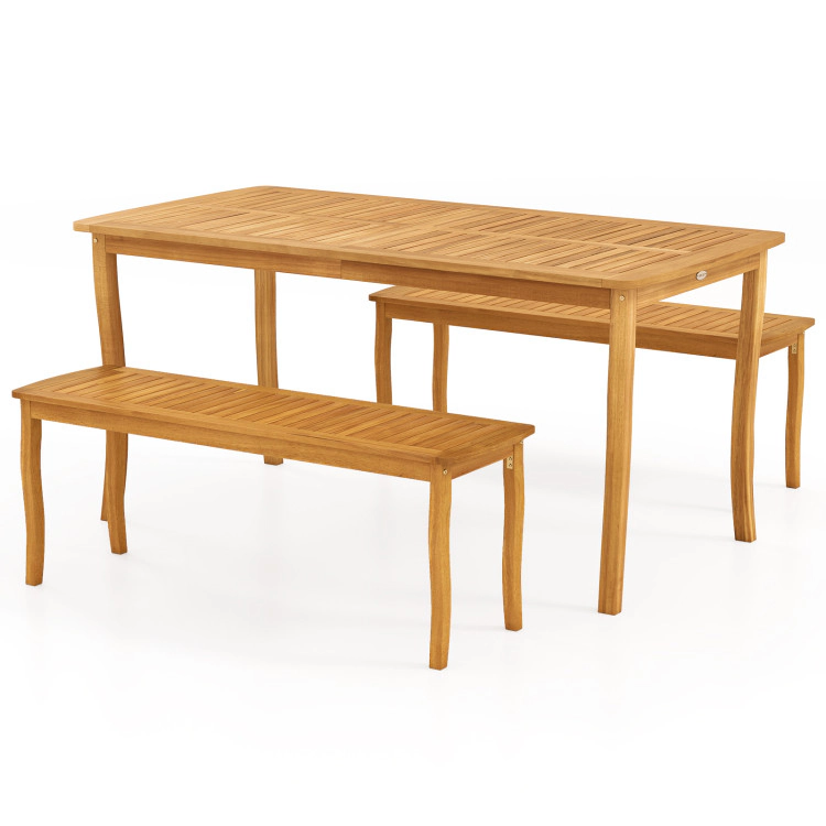 Hivvago 3 Pieces Patio Dining Set With Acacia Wood Outdoor Table And Benches