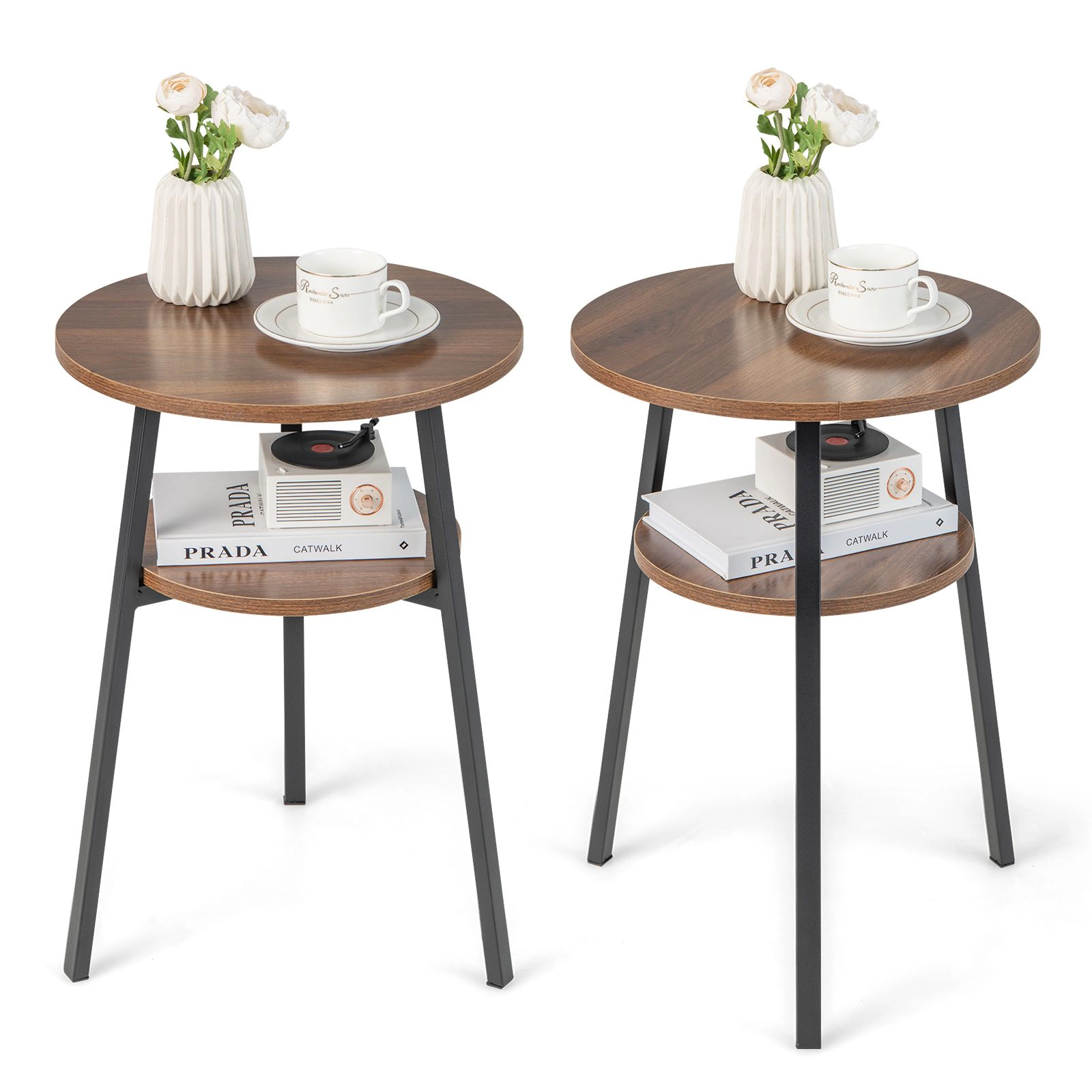 SlickBlue Set of 2 Round Side Tables with Open Storage Shelf