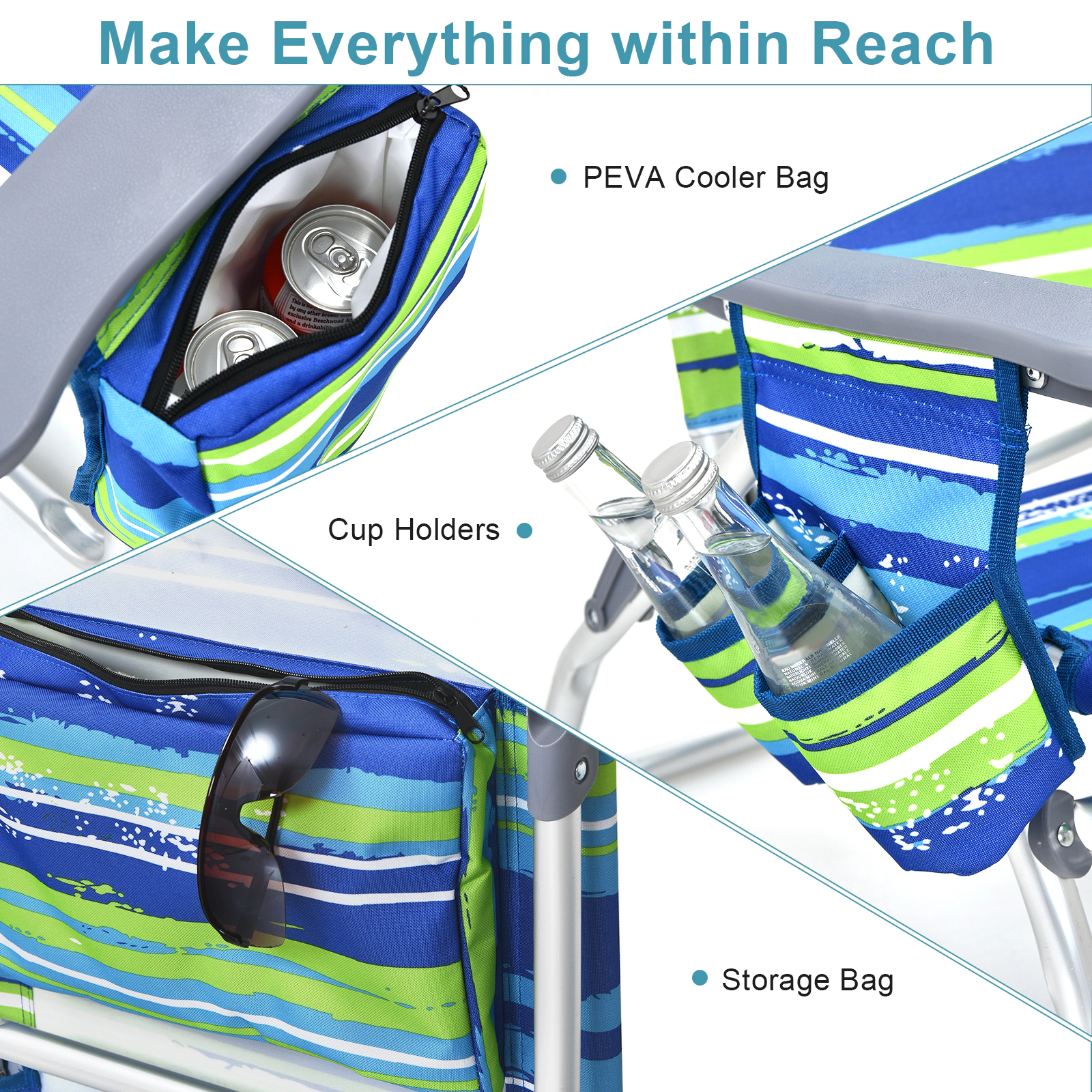 SUGIFT 5-Position Outdoor Folding Backpack Beach Chair & Table Set 330-lb Chair Capacity Blue & Green with Silver Table
