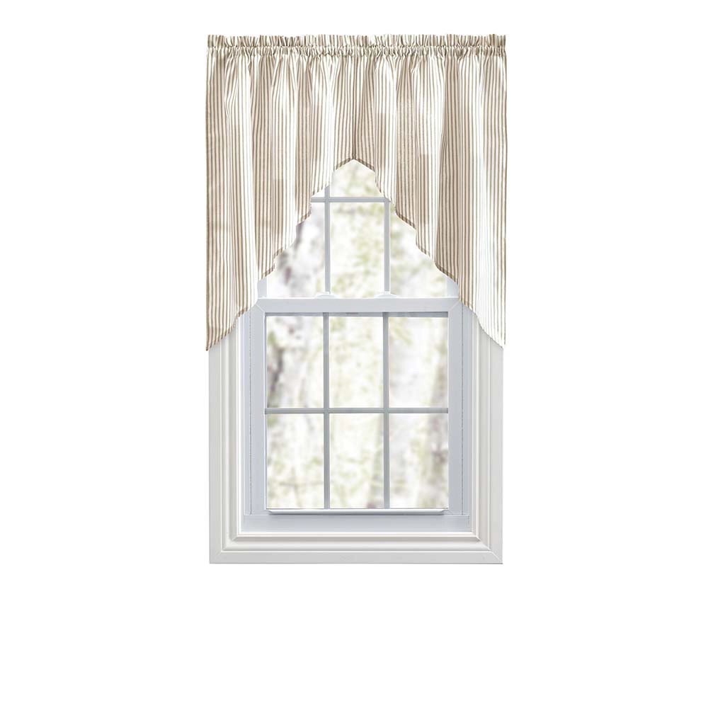 Ellis Curtain Plaza Classic Ticking Stripe Printed on Natural Ground 1.5" Rod Pocket Tailored Swag 56" x 36" Tan
