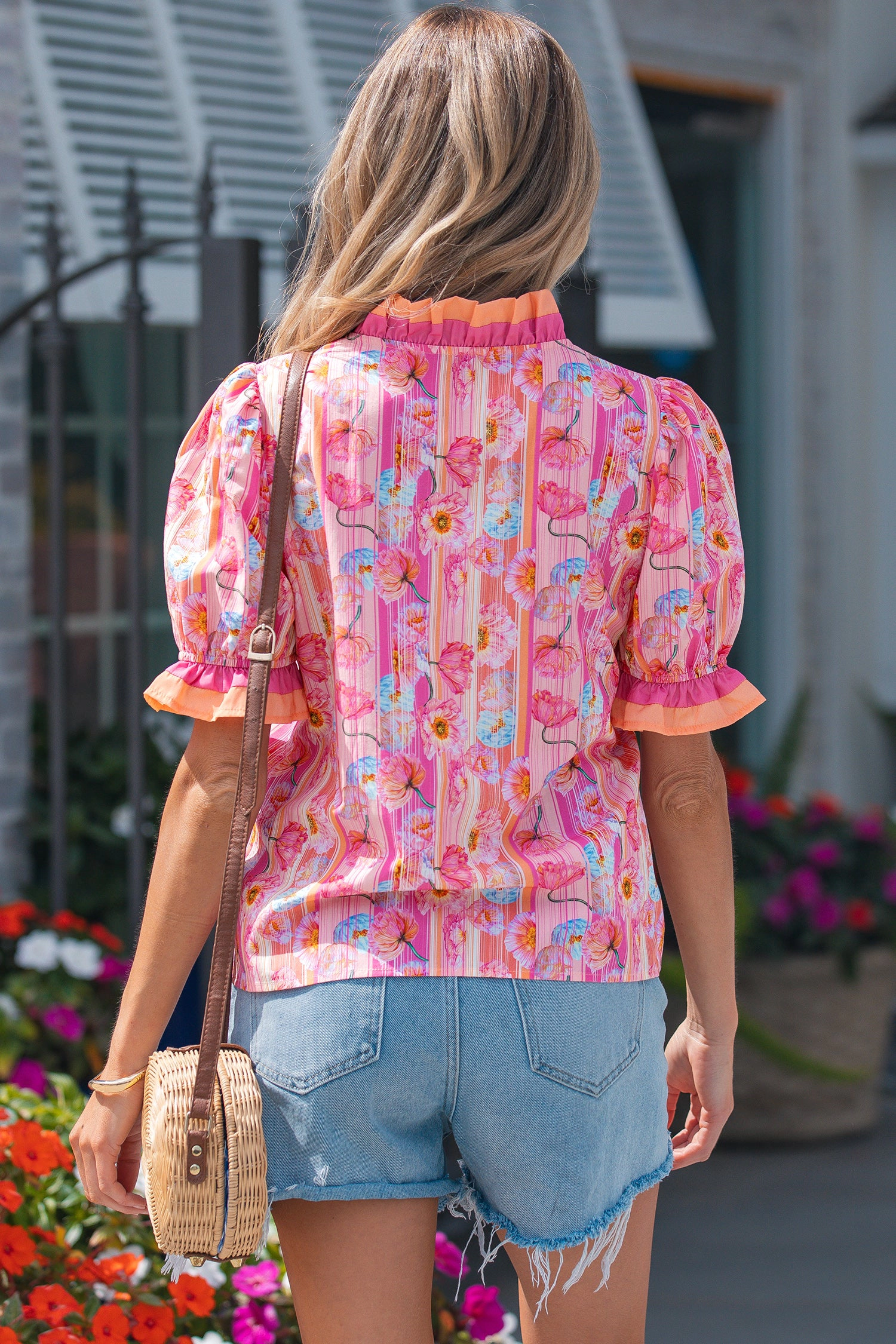 Threaded Pear Danna Trim Short Sleeve Blouse