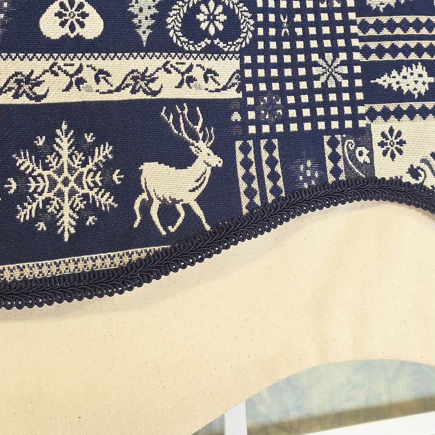 RLF Home 100% Cotton Lakewood Trimmed Glory Lined Window Valance 50" x 17" Navy