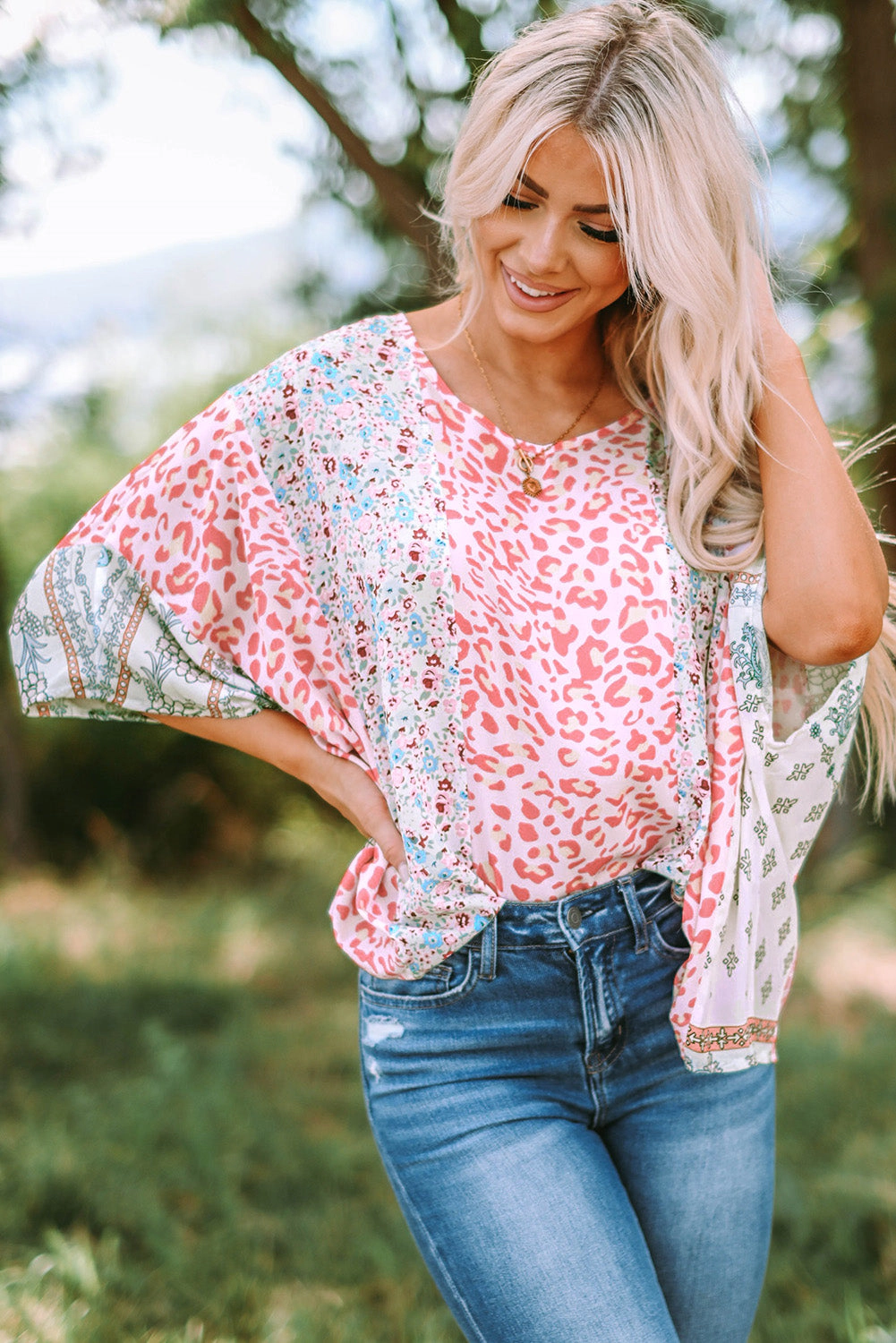 Threaded Pear Women's Elora Mix Print Cape Top