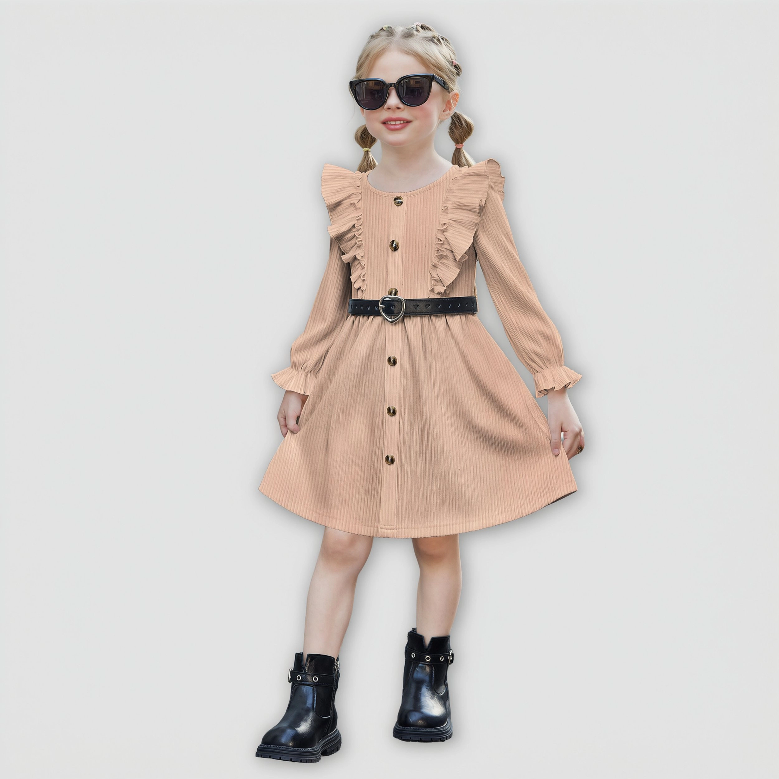 Arshiner Toddler Fall Winter Sweater Dress Ruffle Long Sleeve Ribbed Knit Button Down Casual