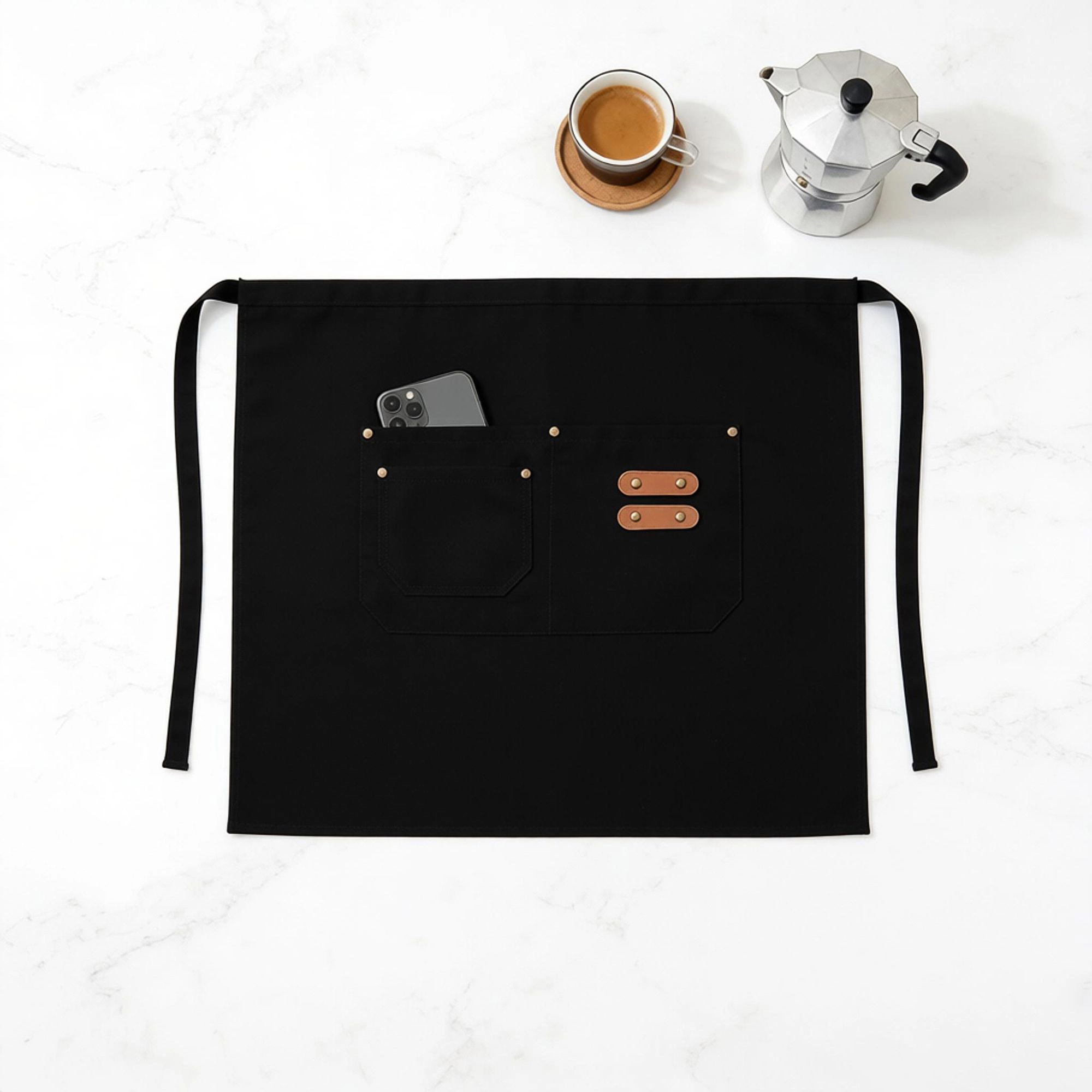 Alilang Unisex Waist Apron with Multi Pocket Storage Adjustable Tie Straps Half for Kitchen Cooking Work