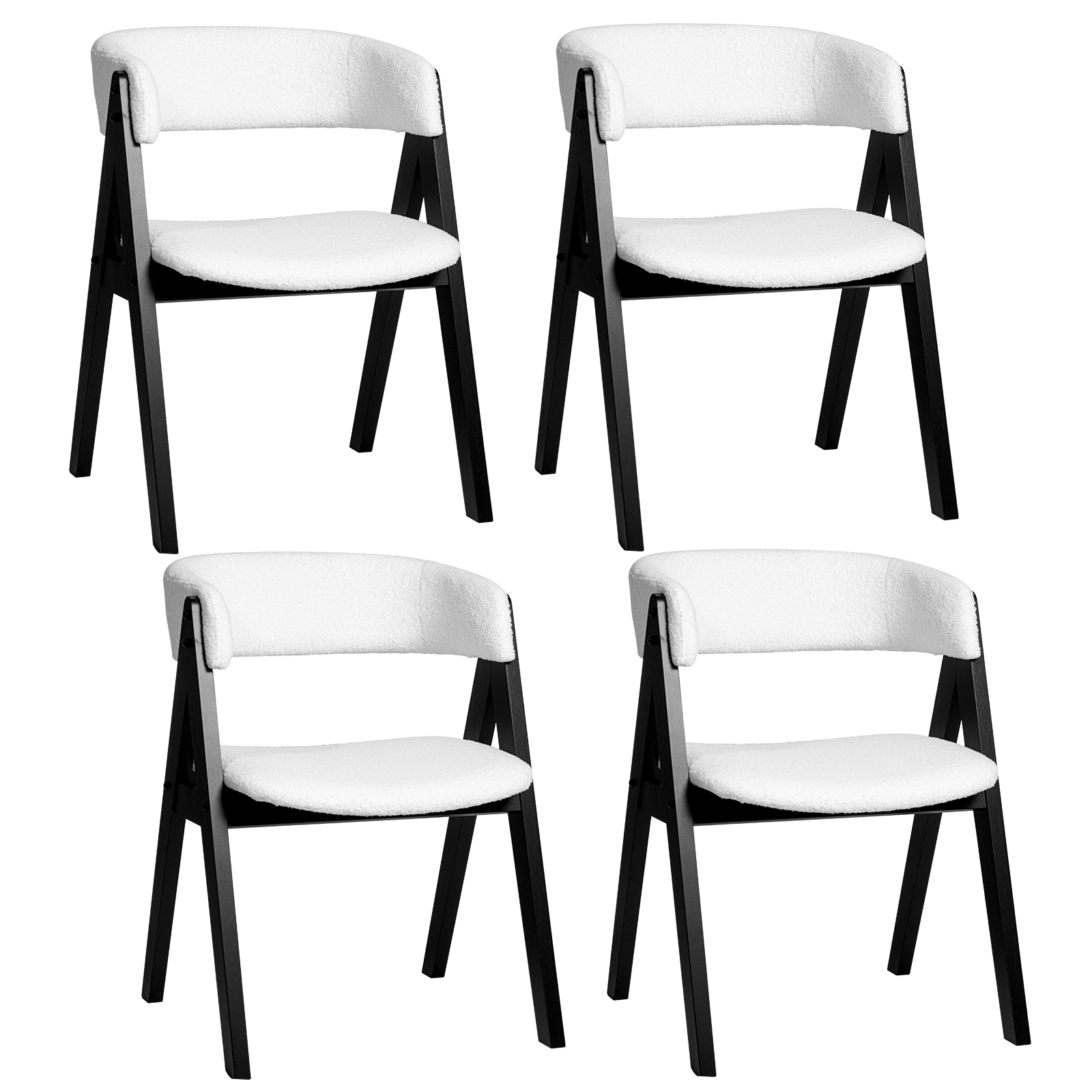 SUGIFT Set of 4 Faux Sherpa Mid-Century Dining Chairs with Armrests
