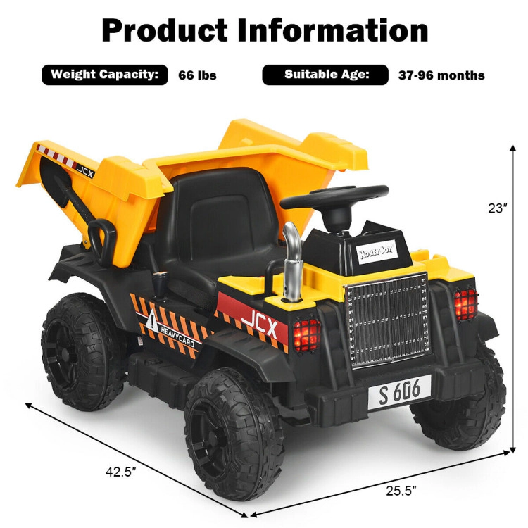 Hivvago 12V Battery Kids Ride On Dump Truck with Electric Bucket and Dump Bed-Yellow