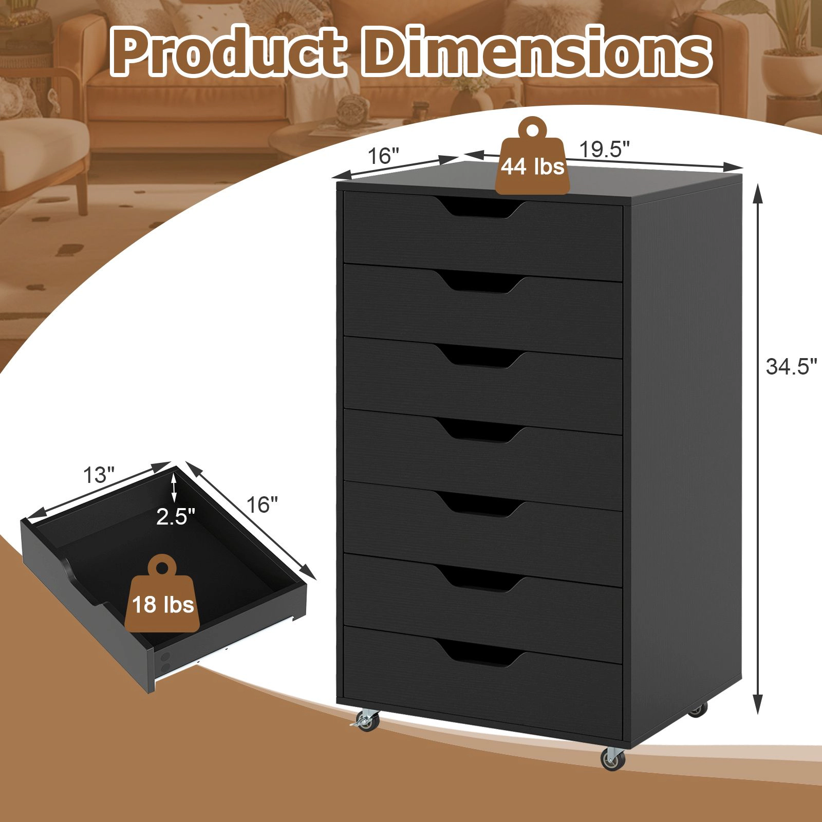 SlickBlue Tall Chest of Drawers with Wheels for Home & Office Organization