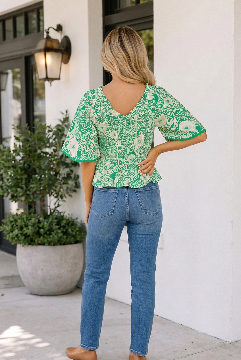 Threaded Pear Camryn Floral Smocked Blouse