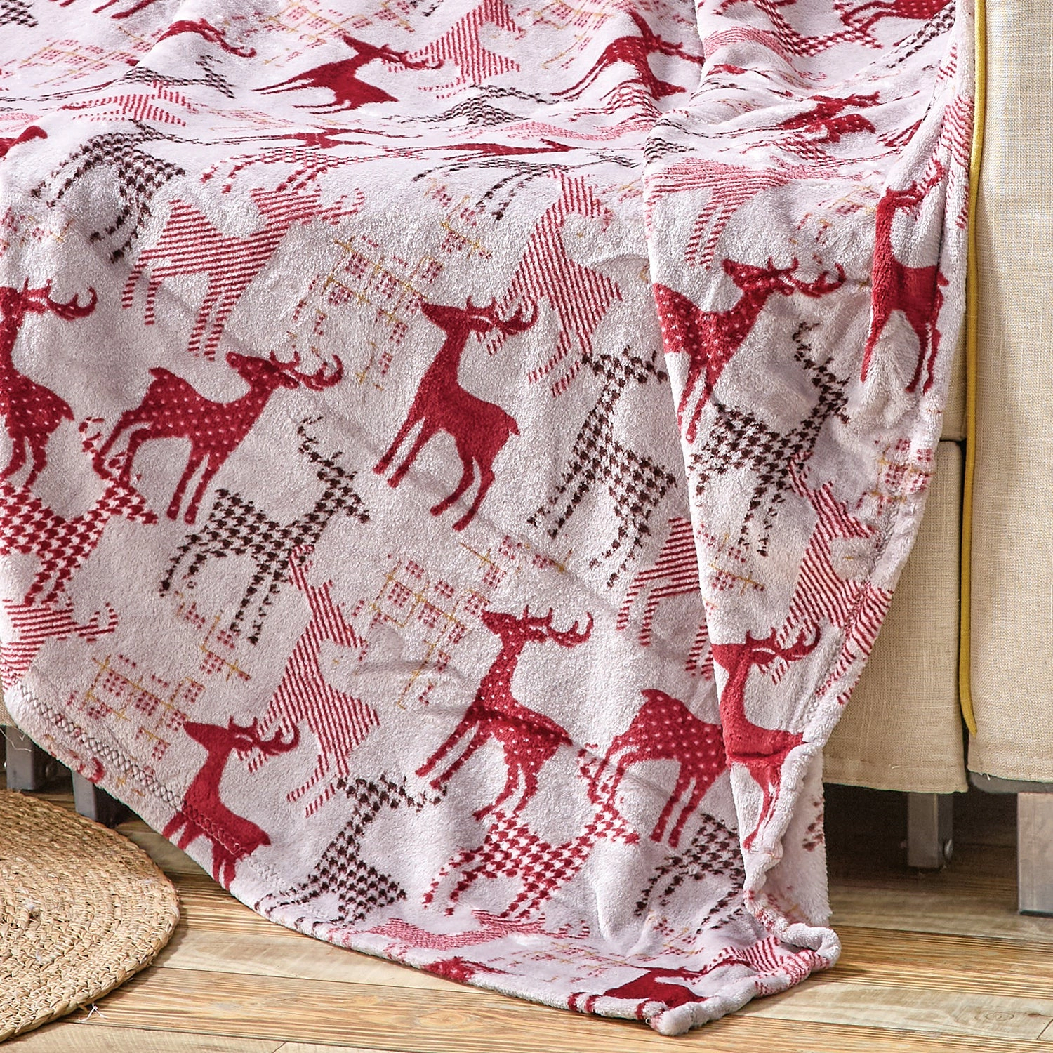 Plazatex Reindeer Plush Decorative Throw Blanket Soft All Season 50 x 60 Grey