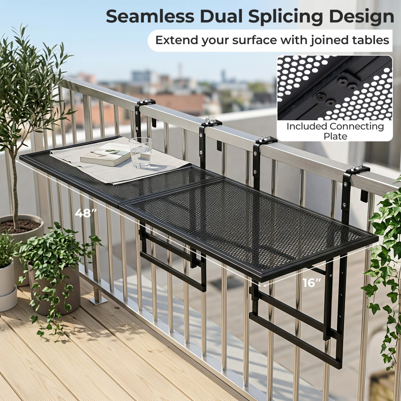 SUGIFT 48-in Balcony Railing Bistro Table 2-Piece Set 5-Level Height 45-lb per Table 1.5-3.5-in Clamp Black