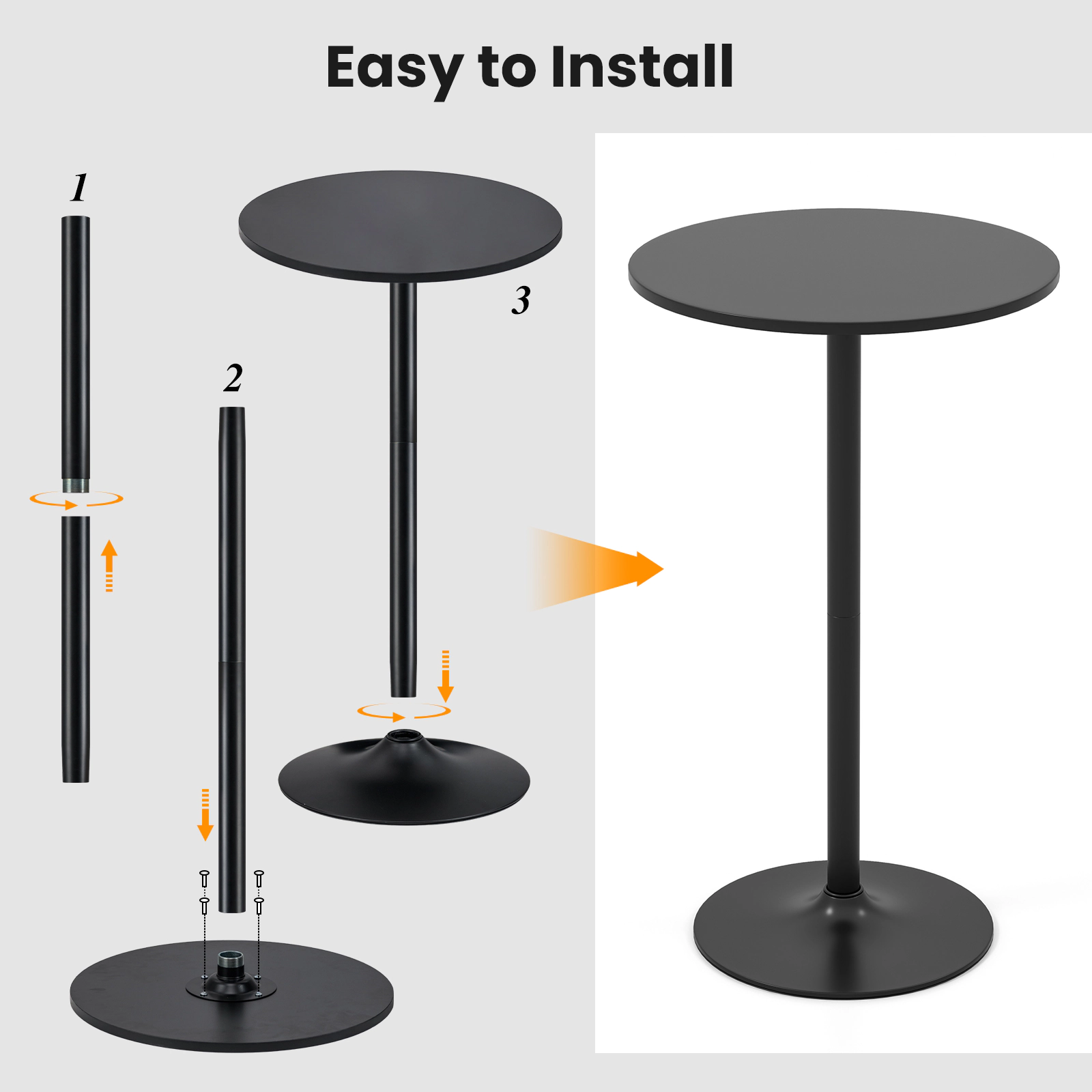SUGIFT 24-in Round Modern Cocktail Bistro Table with Metal Base and MDF Top 265-Lb Capacity 40-in Tall Set of 2 Black