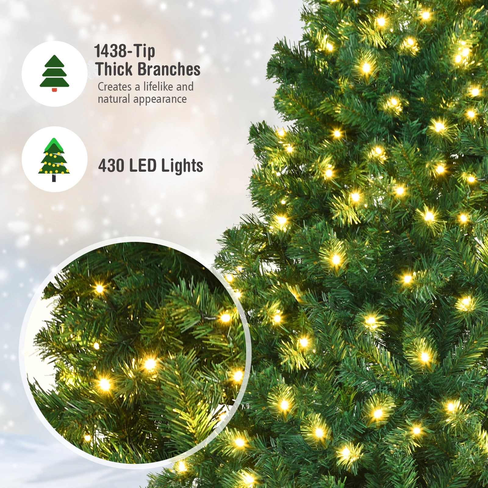 SUGIFT Green PVC Pre-Lit Artificial Christmas Tree with LED Lights and Metal Stand