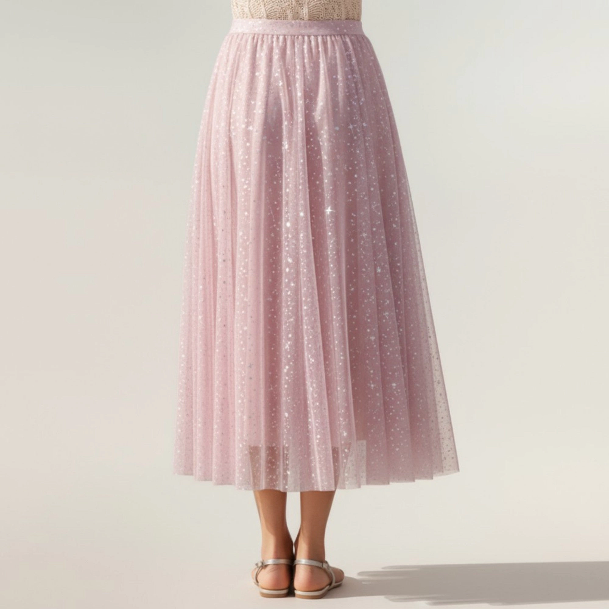 Anna-Kaci Womens Sparkle Tulle Layered Mesh Midi Skirt