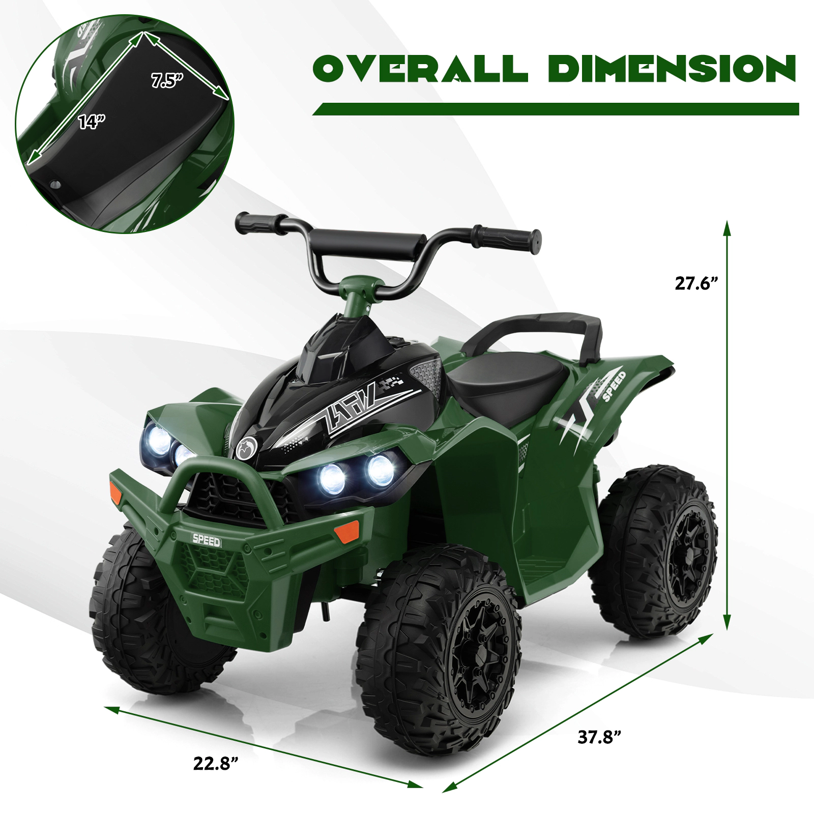 SUGIFT 12V Kids Ride On ATV with High/Low Speed and Comfortable Seat 77-lb Capacity Ages 3-8 37.8-in Body Army Green