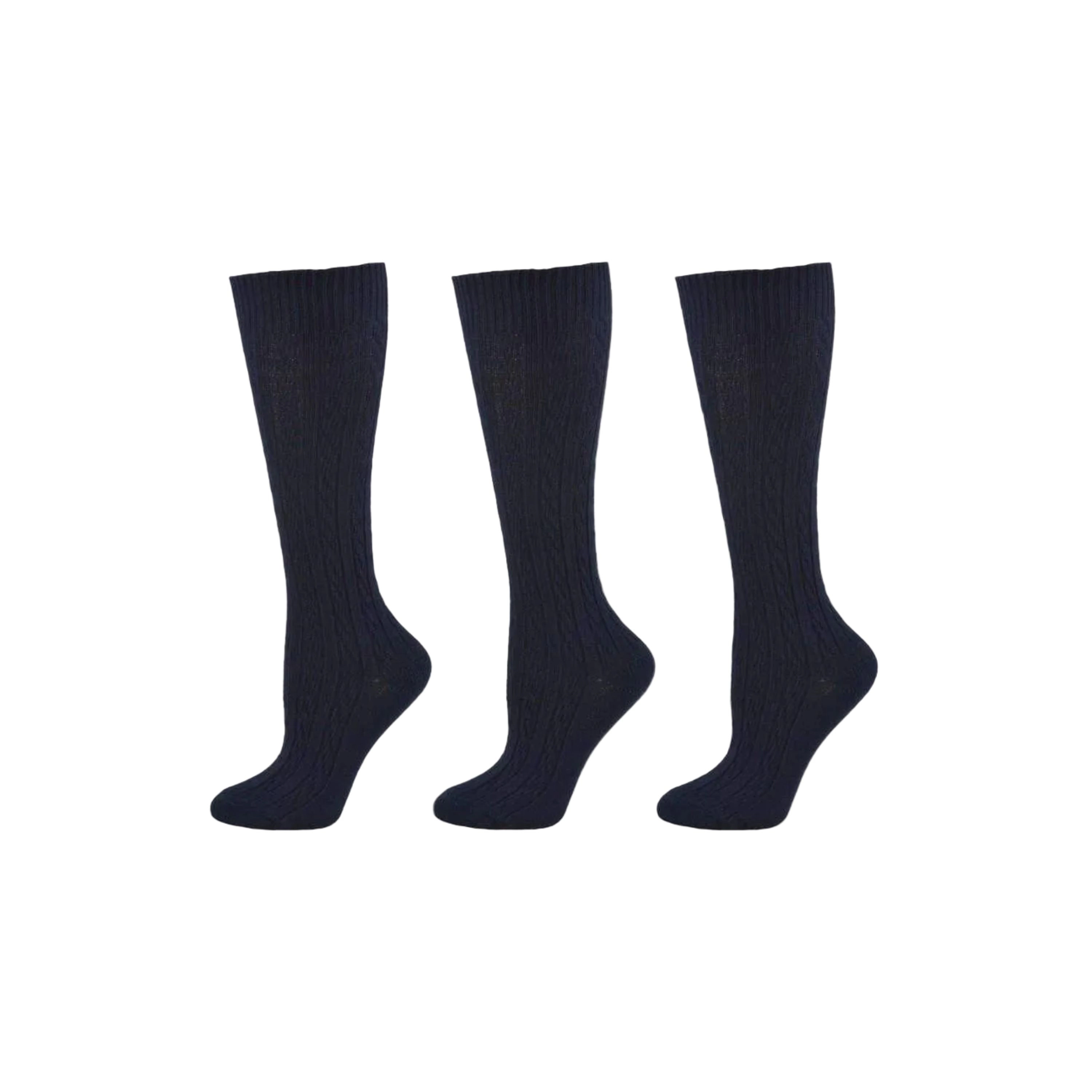 Wear Sierra Women's Knee High Socks, Cotton Cable Knit, 3 Pair Pack