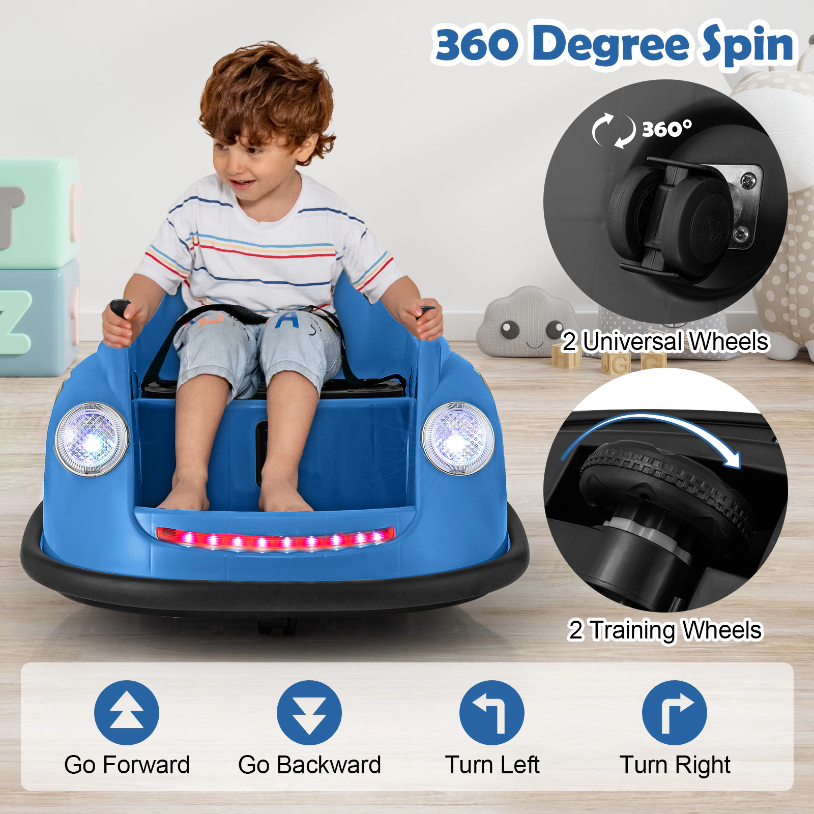 Hivvago 12V Electric Kids Ride on Bumper Car Battery Powered Bumping Car with Remote Control-Navy