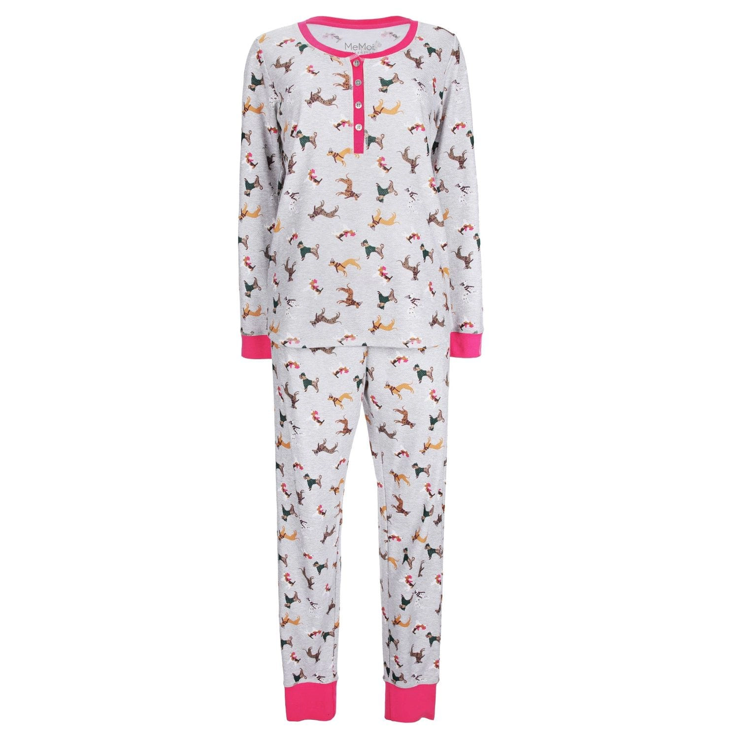 MeMoi Women's Henley Cotton-Rich Pajama Set with Dog Print