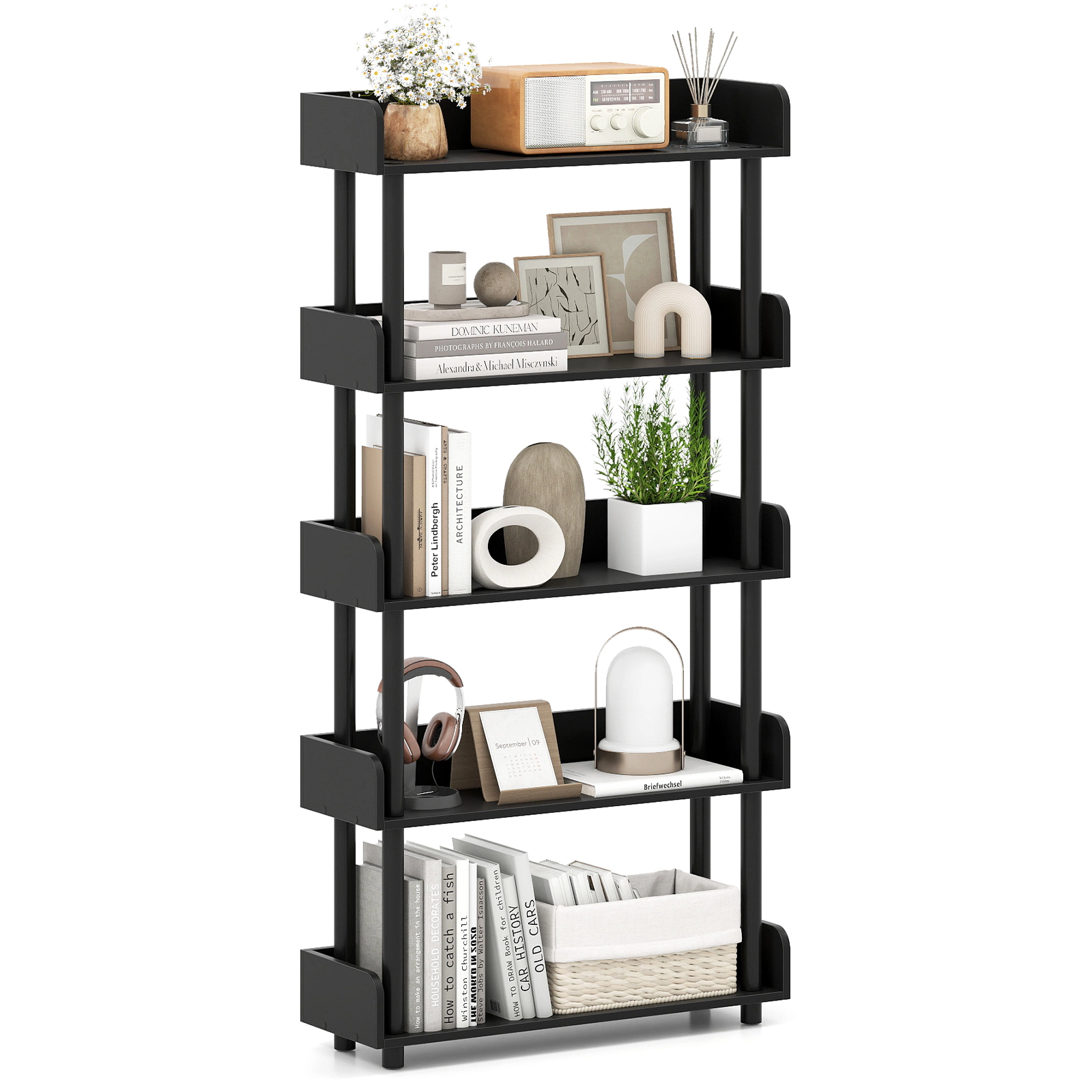 LJG 5-Tier Open Bookcase with Industrial Storage Unit