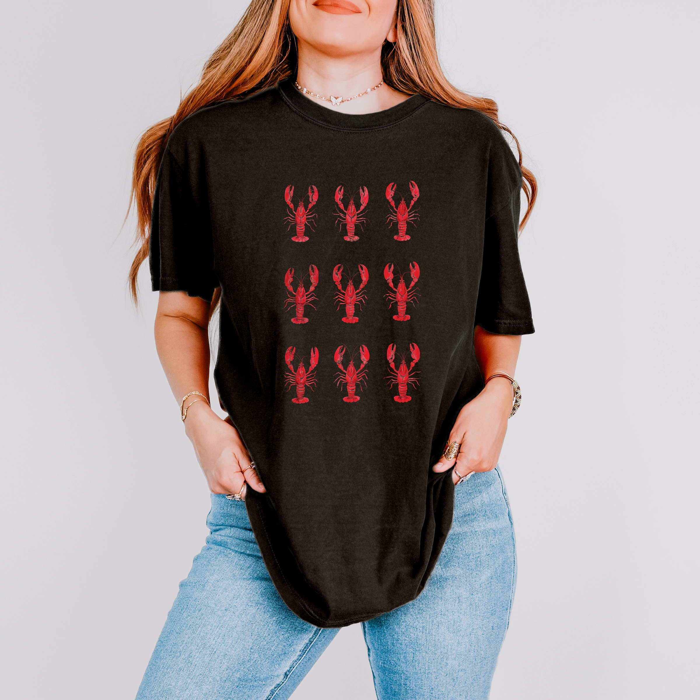 Simply Sage Market - Nine Lobsters Watercolor Women's Garment Dyed Graphic T-Shirt
