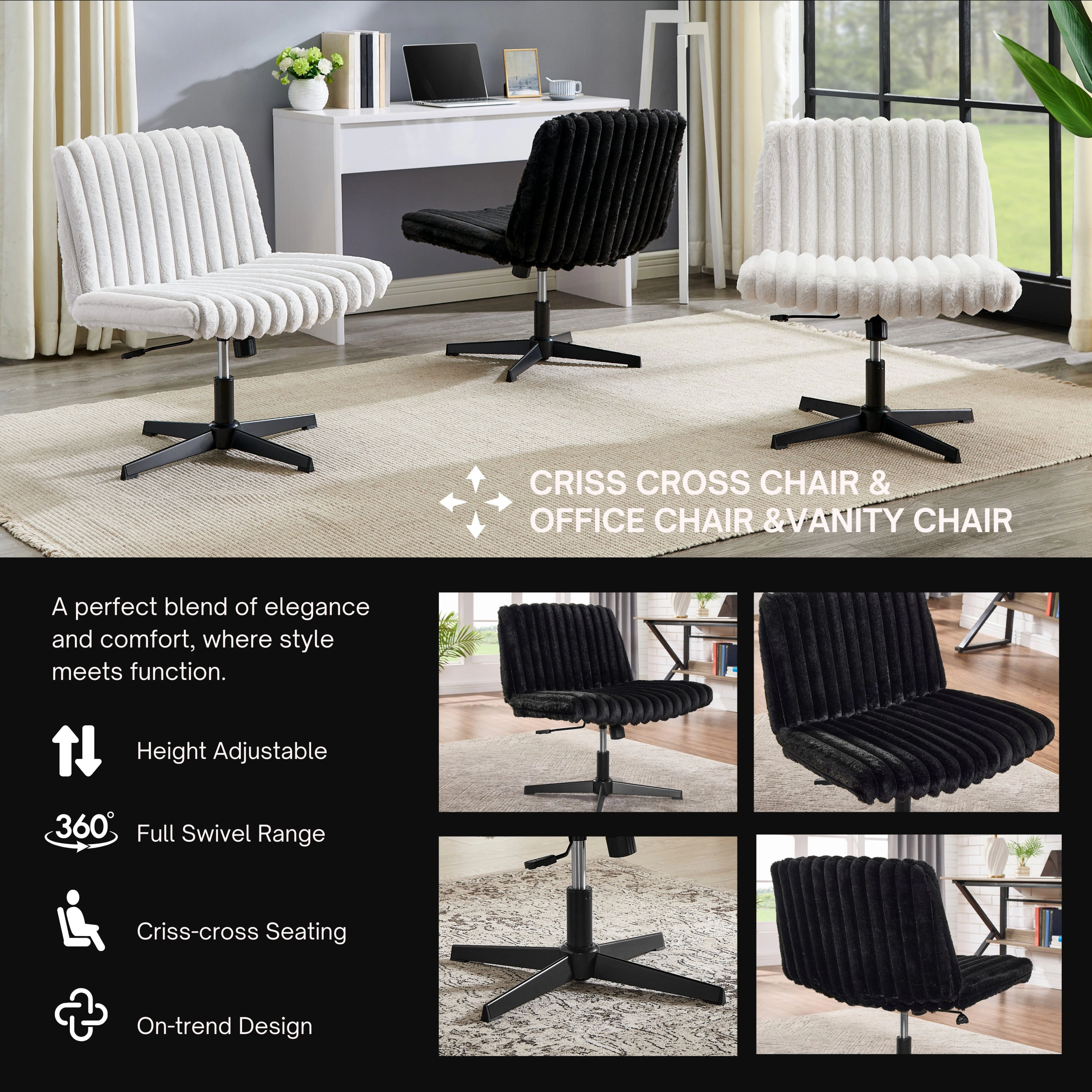 Platinum-Level Office Chairs Roundhill Blynn Adjustable Swivel Criss-Cross Chair with Foam - Cream White