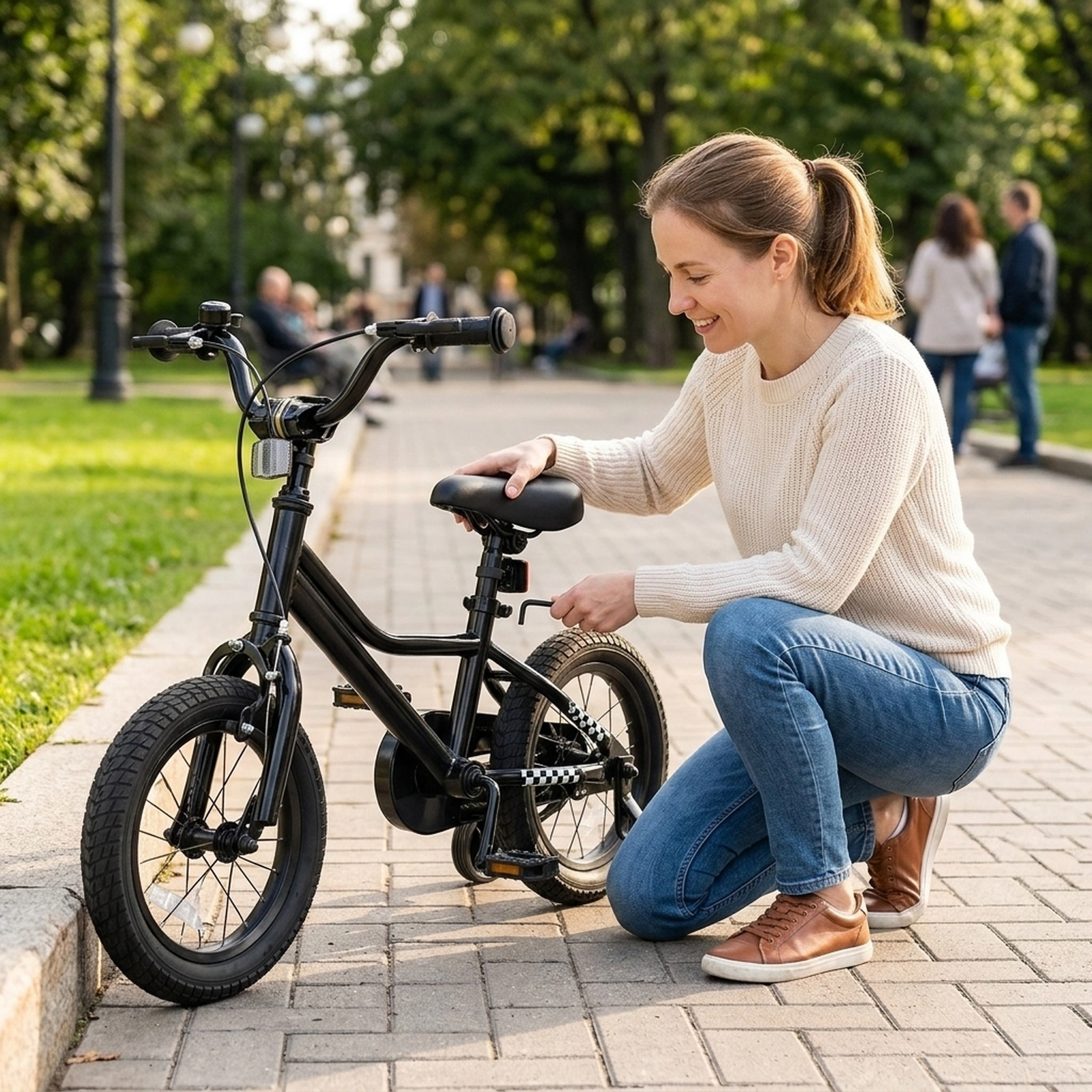 12-in Kids Bike Low-Step Frame Removable Training Wheels Ages 3-4 Black Bicycle Hand Brake Bell 100-lb Seat Capacity