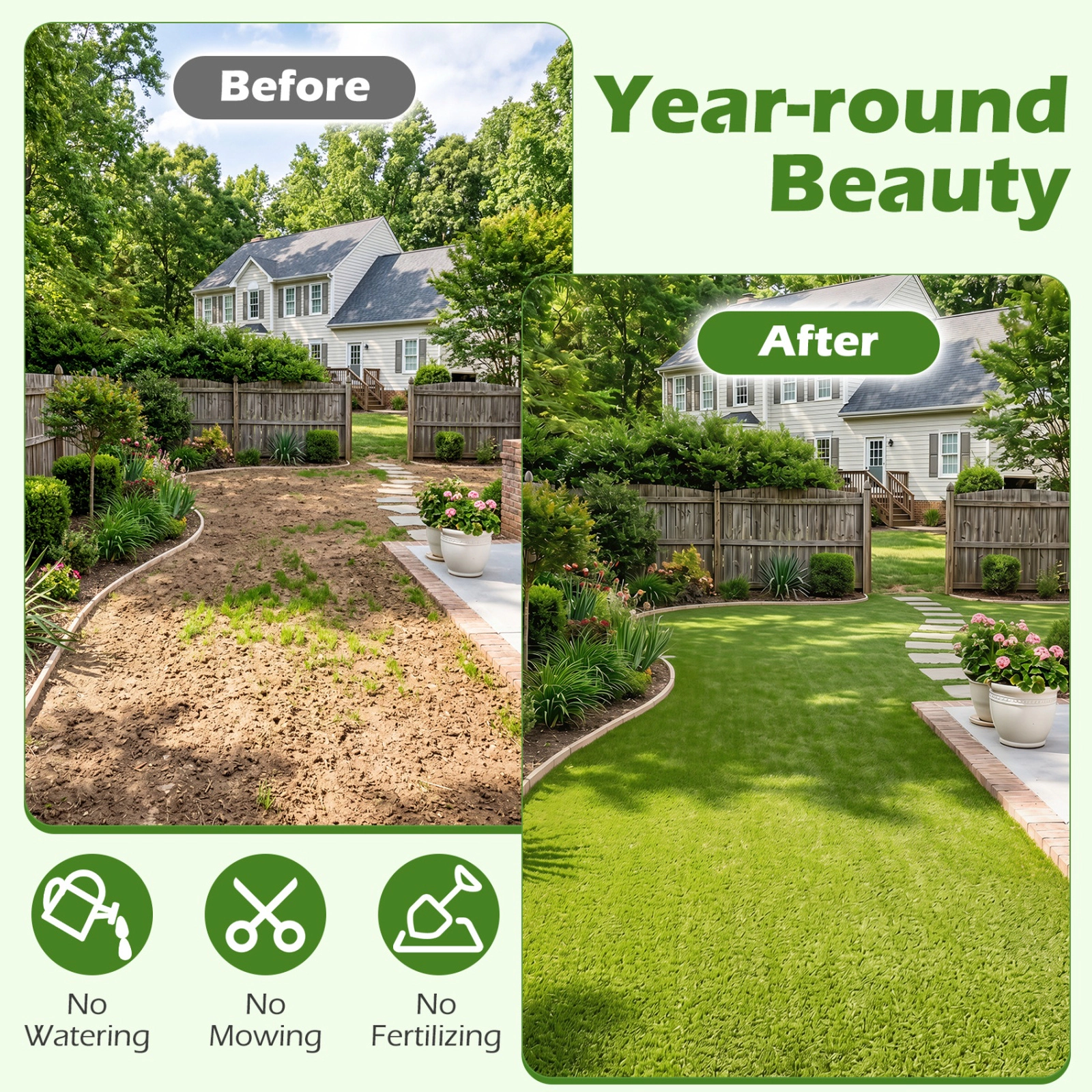 SUGIFT 15-ft x 7-ft 0.75-in Low Pile Indoor Outdoor Non-Shedding Artificial Grass Turf Rug with Drainage Holes