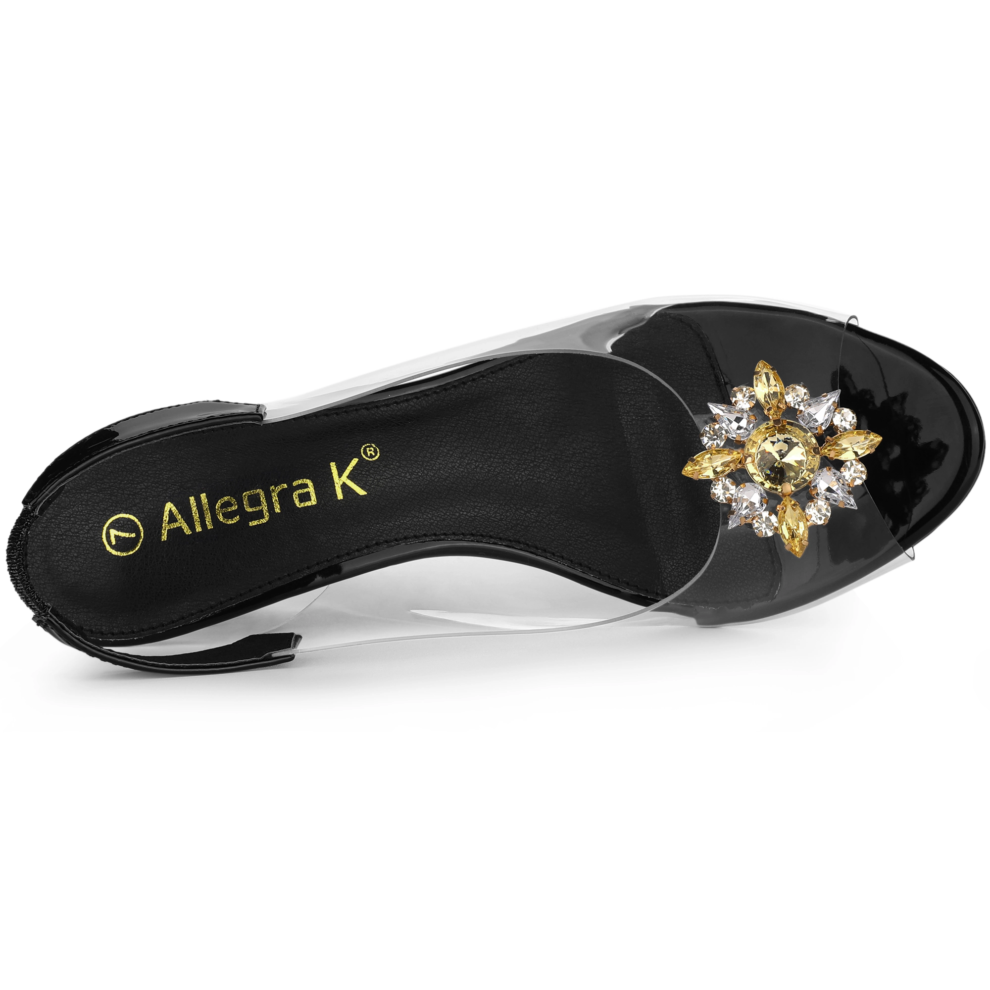 BLISSFUL STEP Women's Clear Slingback Wedges Rhinestone Peep Toe Heels