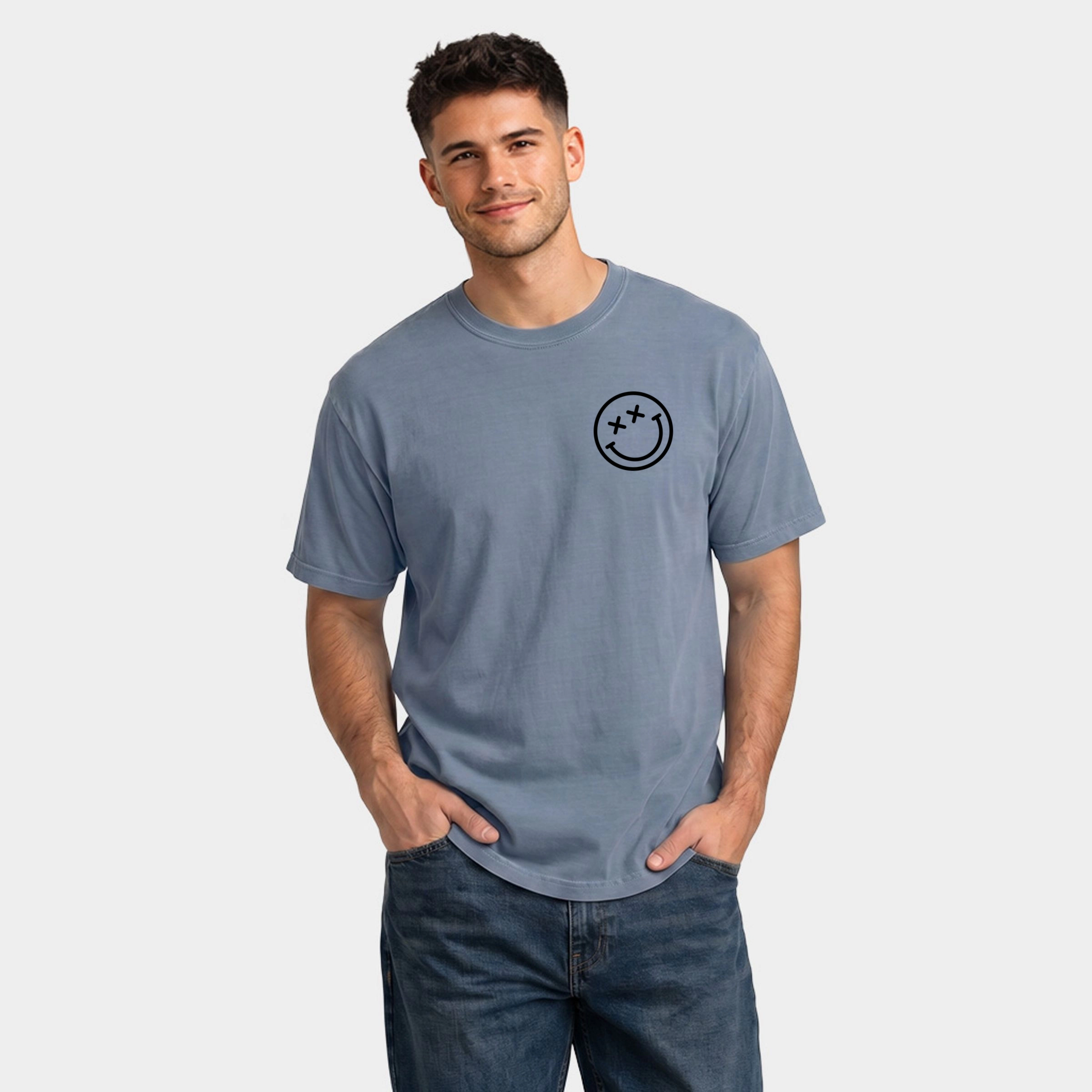 Simply Sage Market - Men's Garment Dyed Graphic T-Shirt S.W.Smiley Oh Buoy