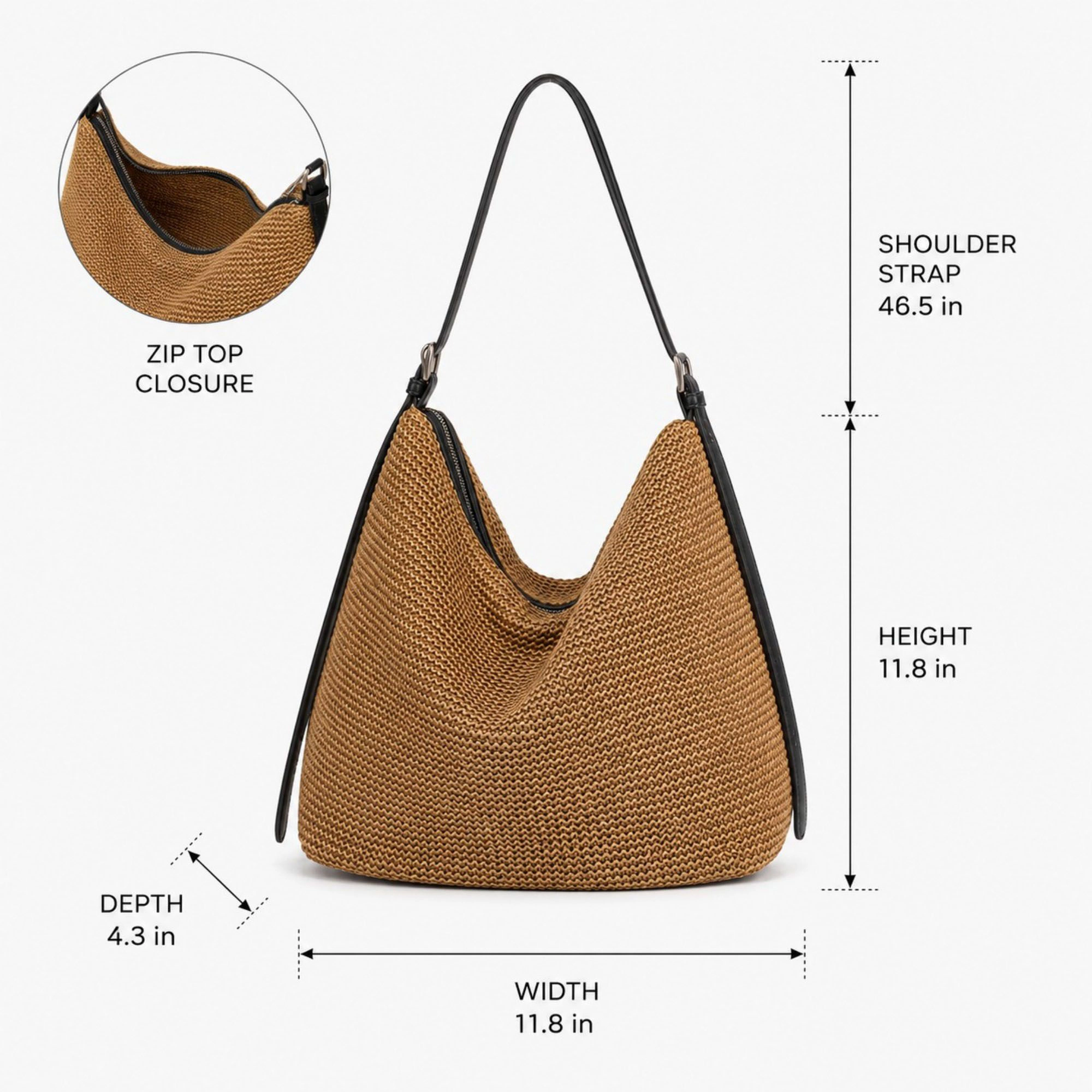 Alilang Women's Woven Hobo Shoulder Bag with Zip Top and Large Capacity