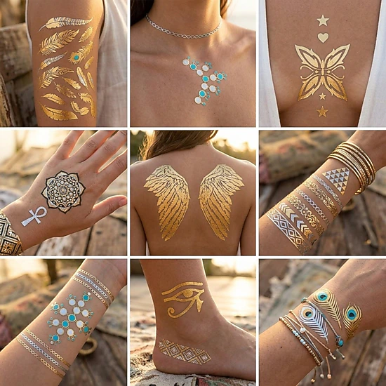 Wrapables Large Metallic Gold and Silver Temporary Tattoo Stickers ...