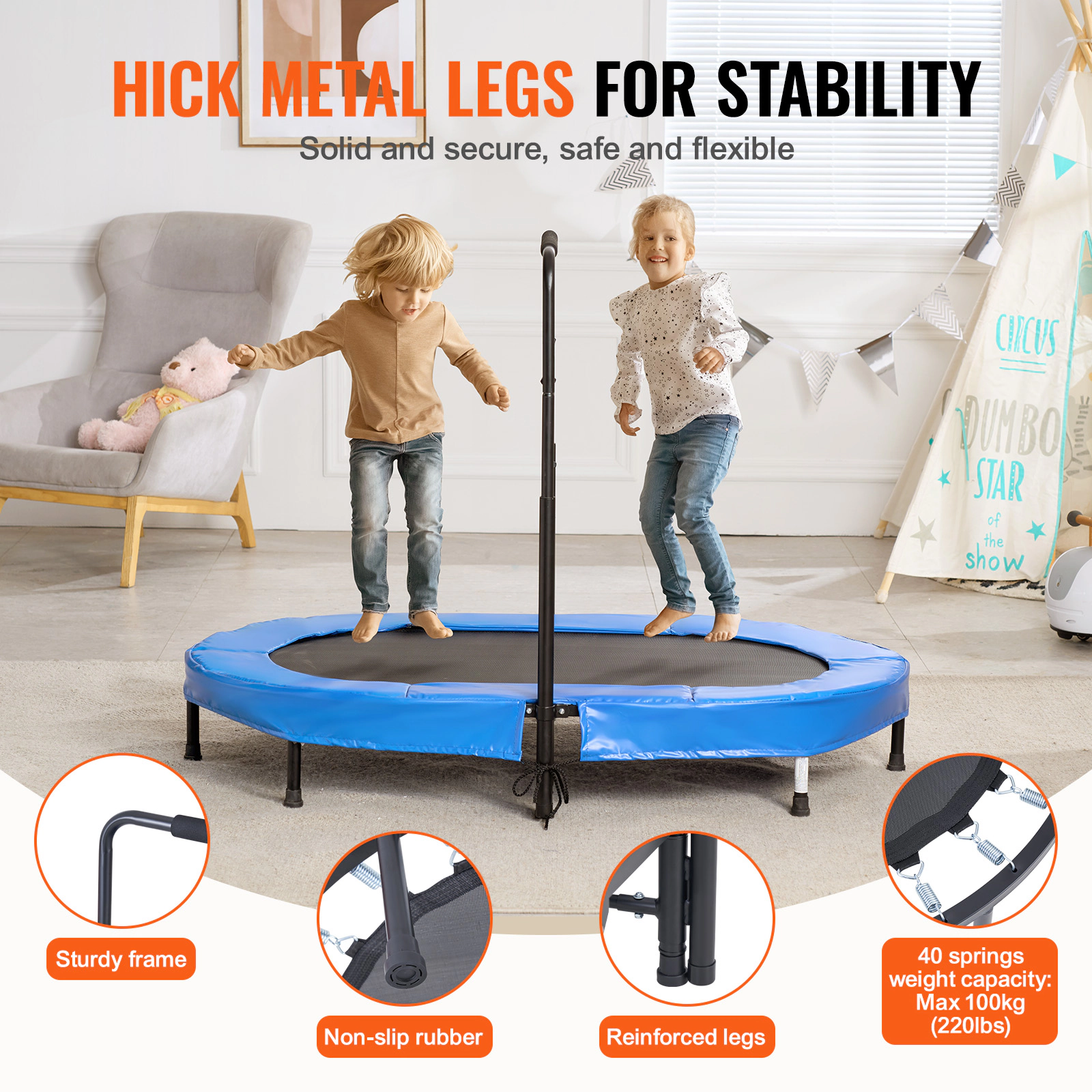 HONGGE Kids Trampoline Indoor Outdoor Trampoline Foldable Mini Trampoline with Handle Rebounder Trampoline for Toddlers