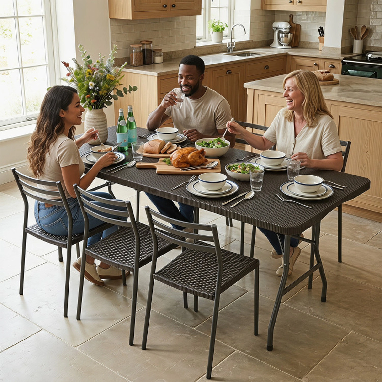 SUGIFT 71-in Fold-in-Half HDPE Camping Table 220-lb Capacity with Metal Legs Coffee Color 24-lb Net Weight