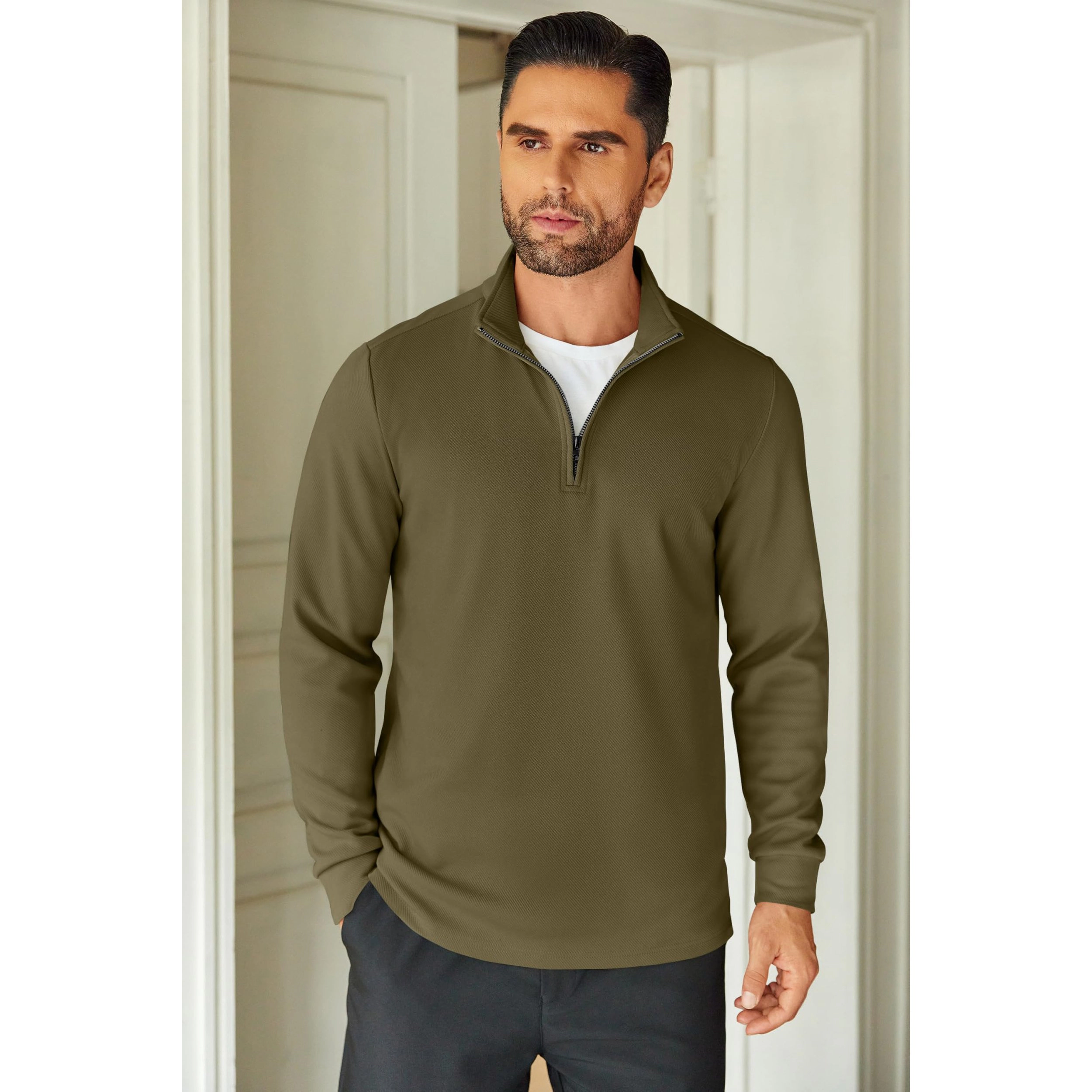COOFANDY Men's Regular Fit Long Sleeve Quarter Zip Pullover