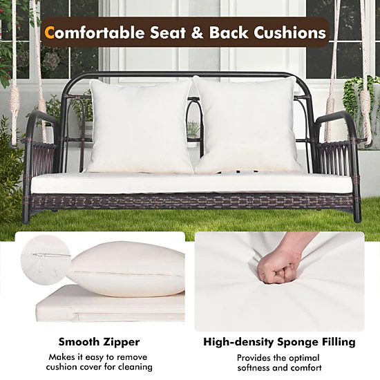 Hivvago 880Lbs Wicker Hanging Porch Swing With Cushions