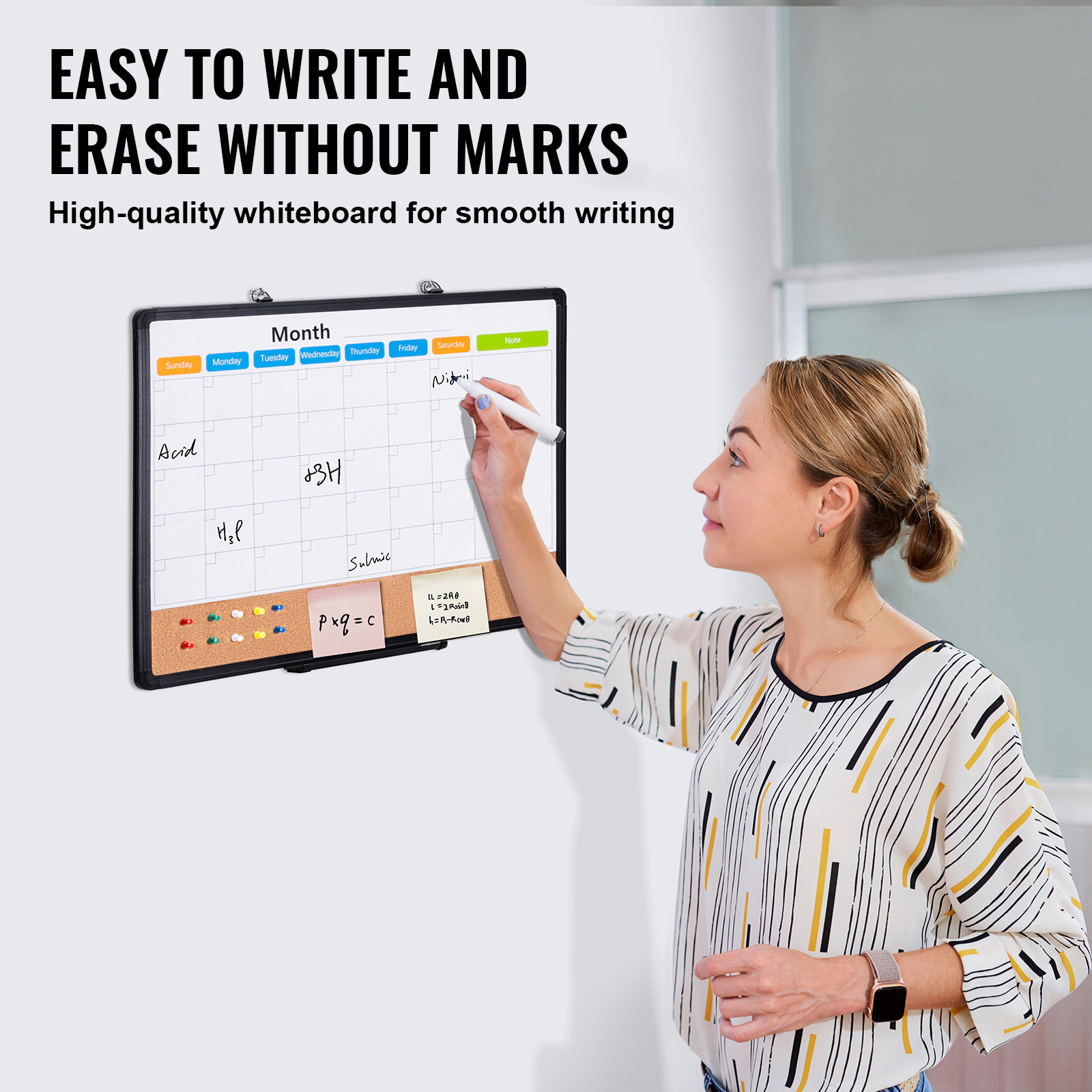 HONGGE Whiteboard & Cork Board Combo with Aluminum Frame – 2-in-1 Magnetic Dry Erase Bulletin Board for Wall Mount –