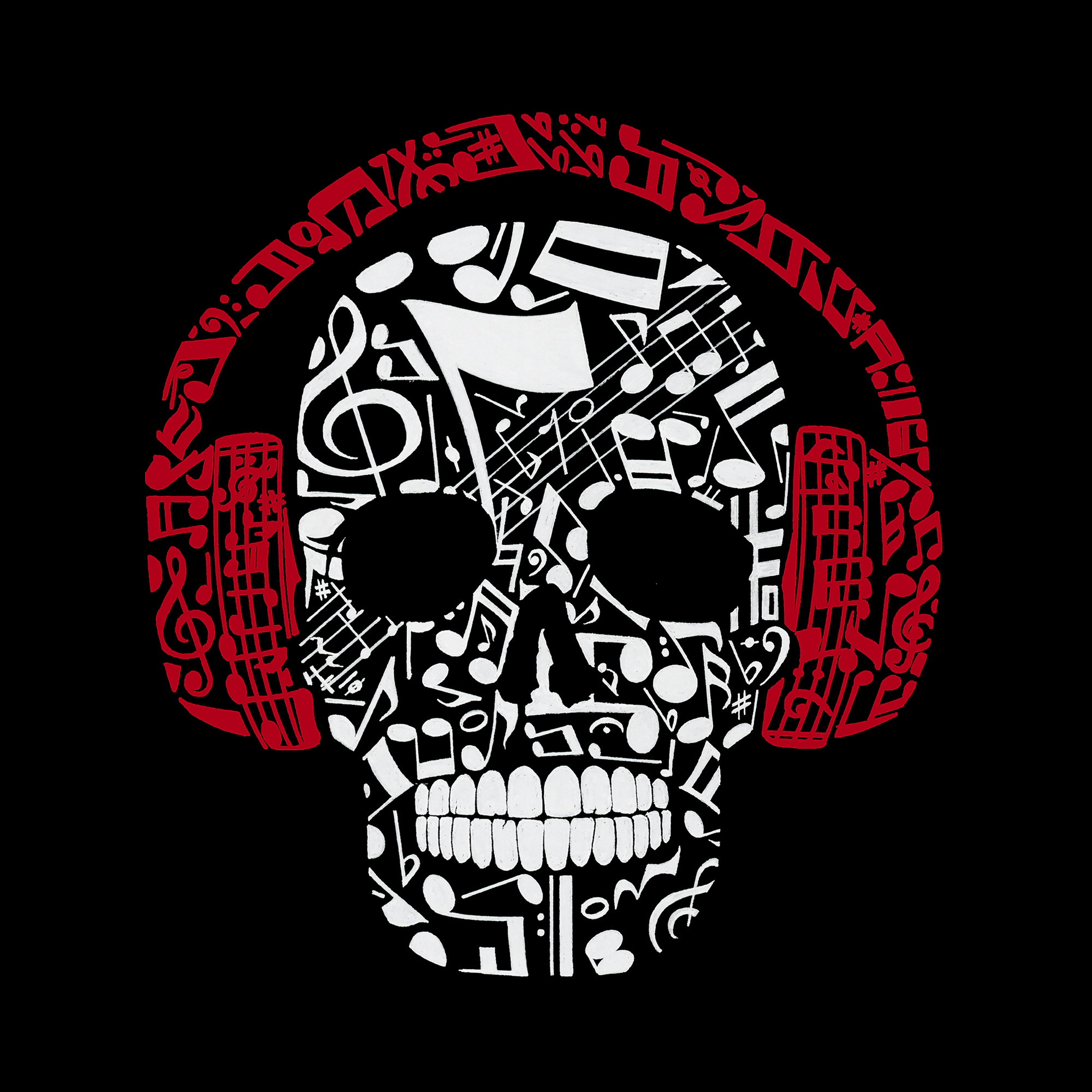 LA Pop Art Music Notes Skull - Women's Word Hooded Sweatshirt