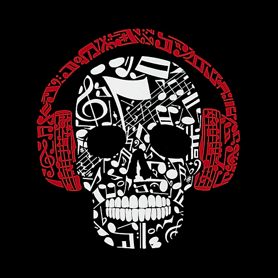 LA Pop Art Women's Word Art T-Shirt - Music Notes Skull