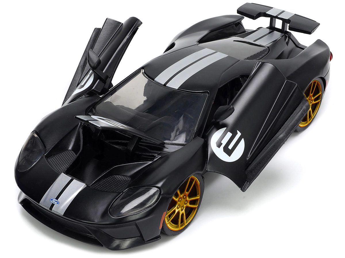 Jada 2017 Ford GT #2 Matt Black with Silver Stripes and Gold Wheels "Bigtime Muscle" Series 1/24 Diecast Model