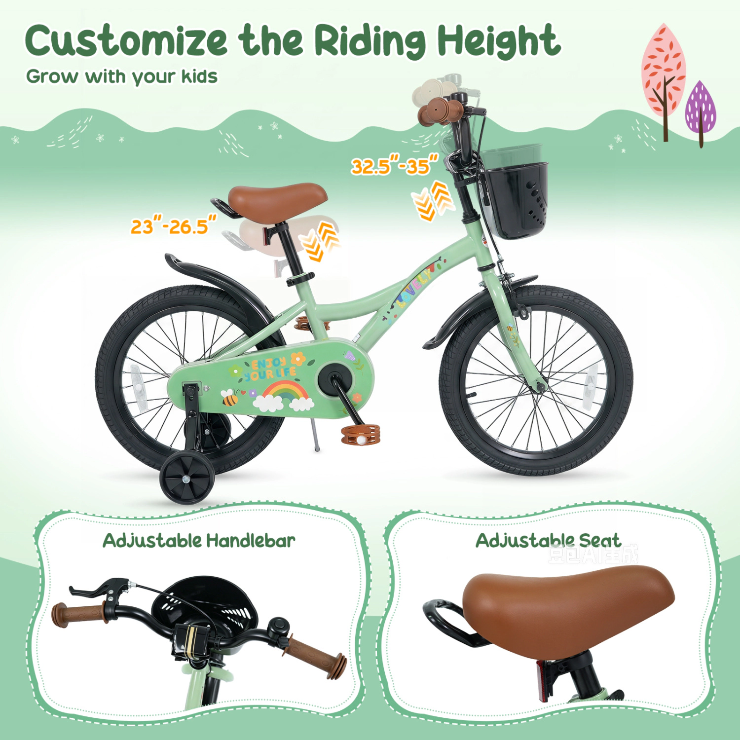 LJG Girls Bike for 3-5 Years Old with Basket