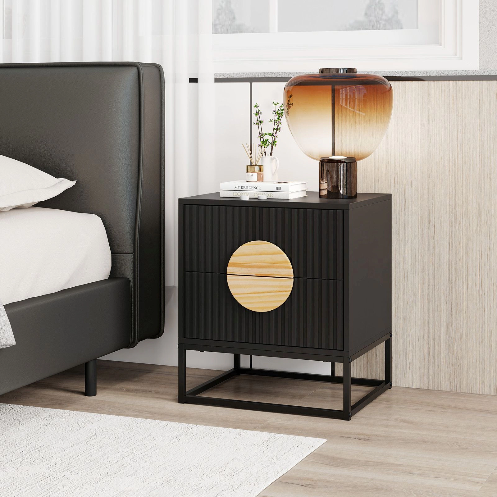 SlickBlue Fluted 2-Drawer End Table with Metal Frame