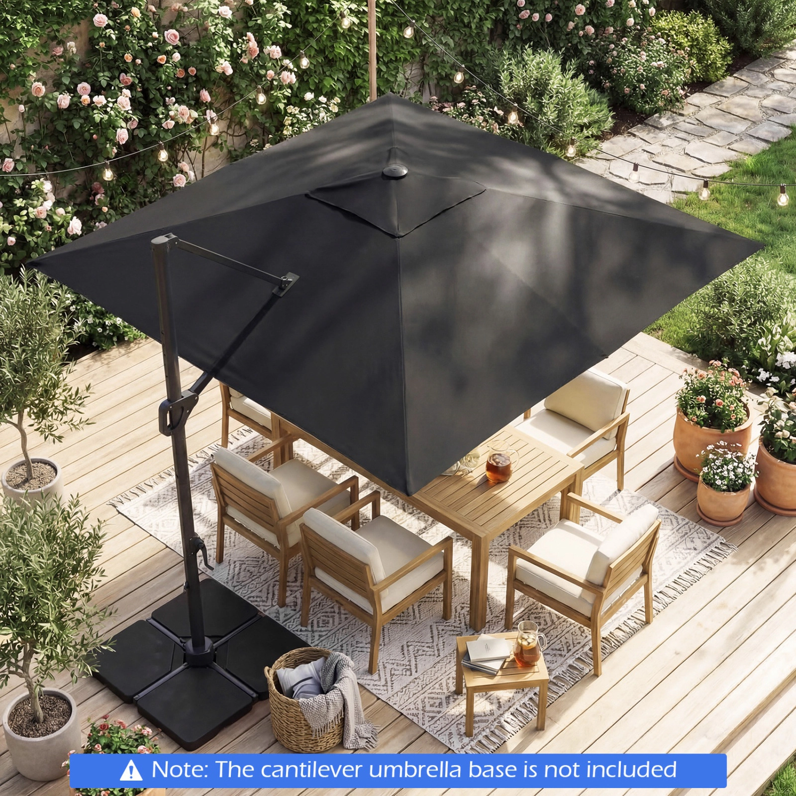 SUGIFT 10 ft Cantilever Patio Umbrella with 33 Solar LED Lights and 7 Rim Height