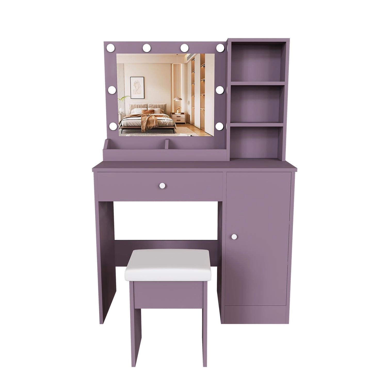 GBruno LED Lighted Purple Vanity Desk With Stool